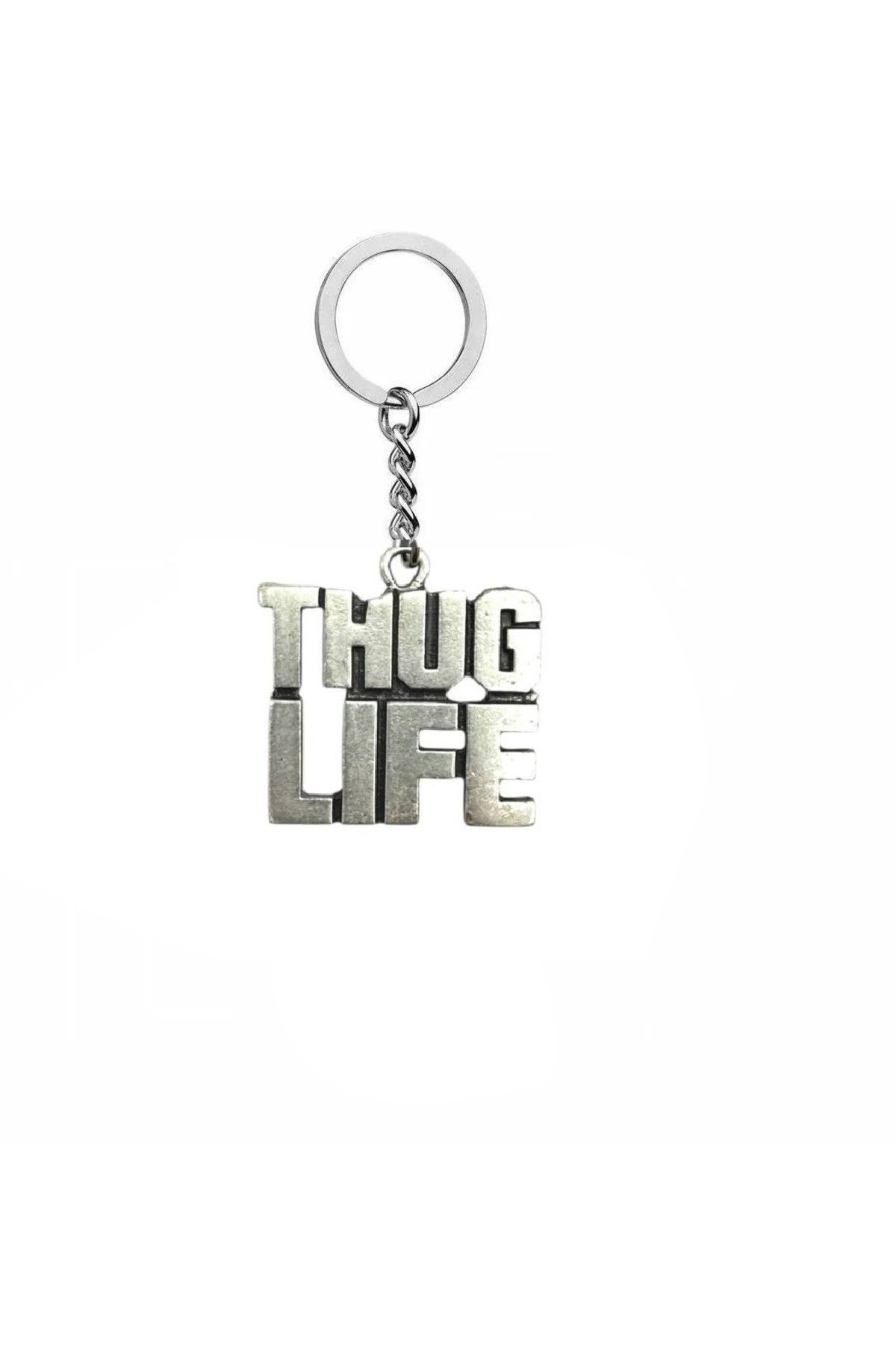 Herşey Nota Thug Life Yazılı Metal Anahtarlık – Gümüş Renk | Unisex Hip-Hop & Sokak Stili Aksesuar