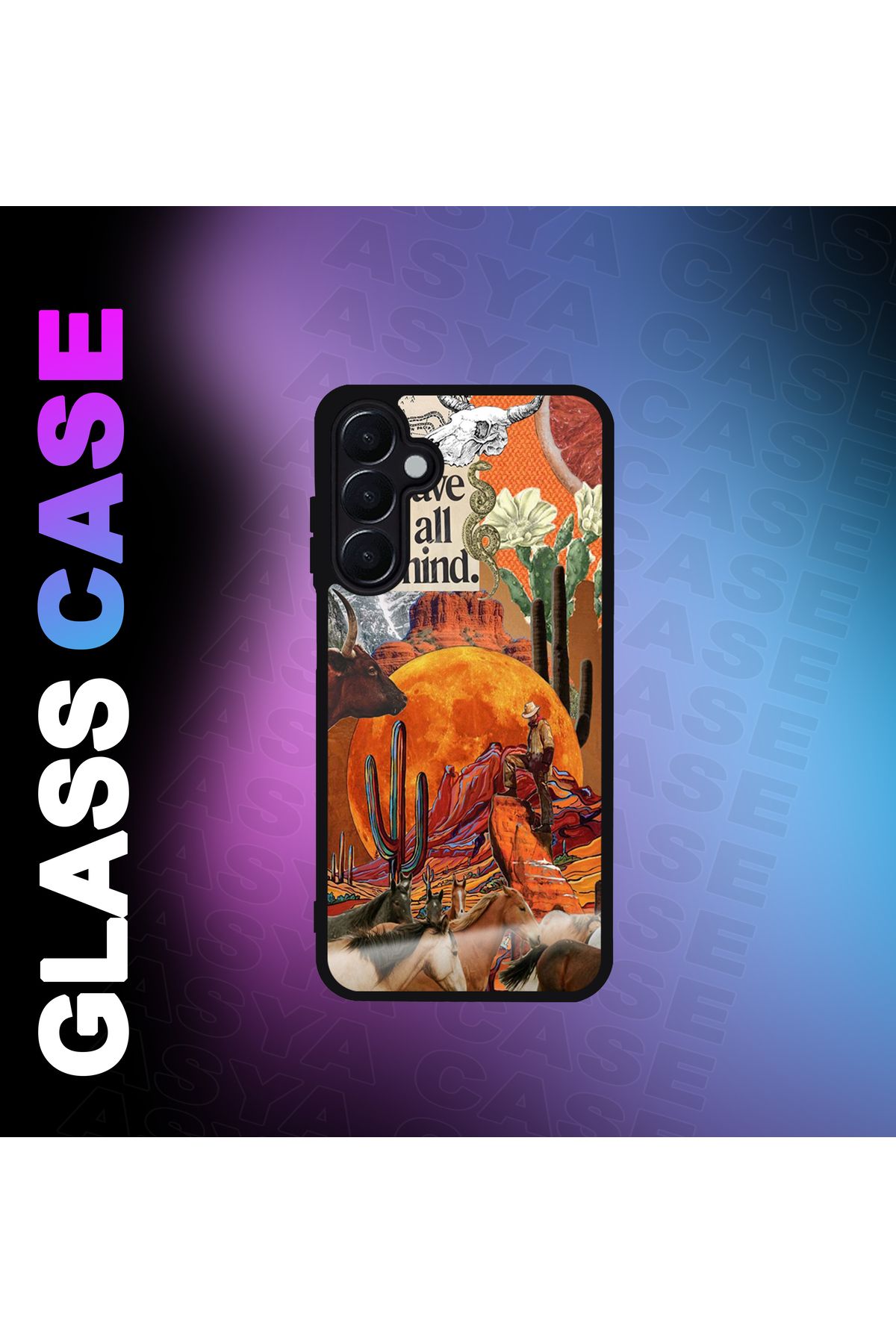 Asya Case Samsung Galaxy A35 5G Kılıf Kovboy Baskılı Telefon Kapağı Siyah Silikon Arka Kapak Koruyucu