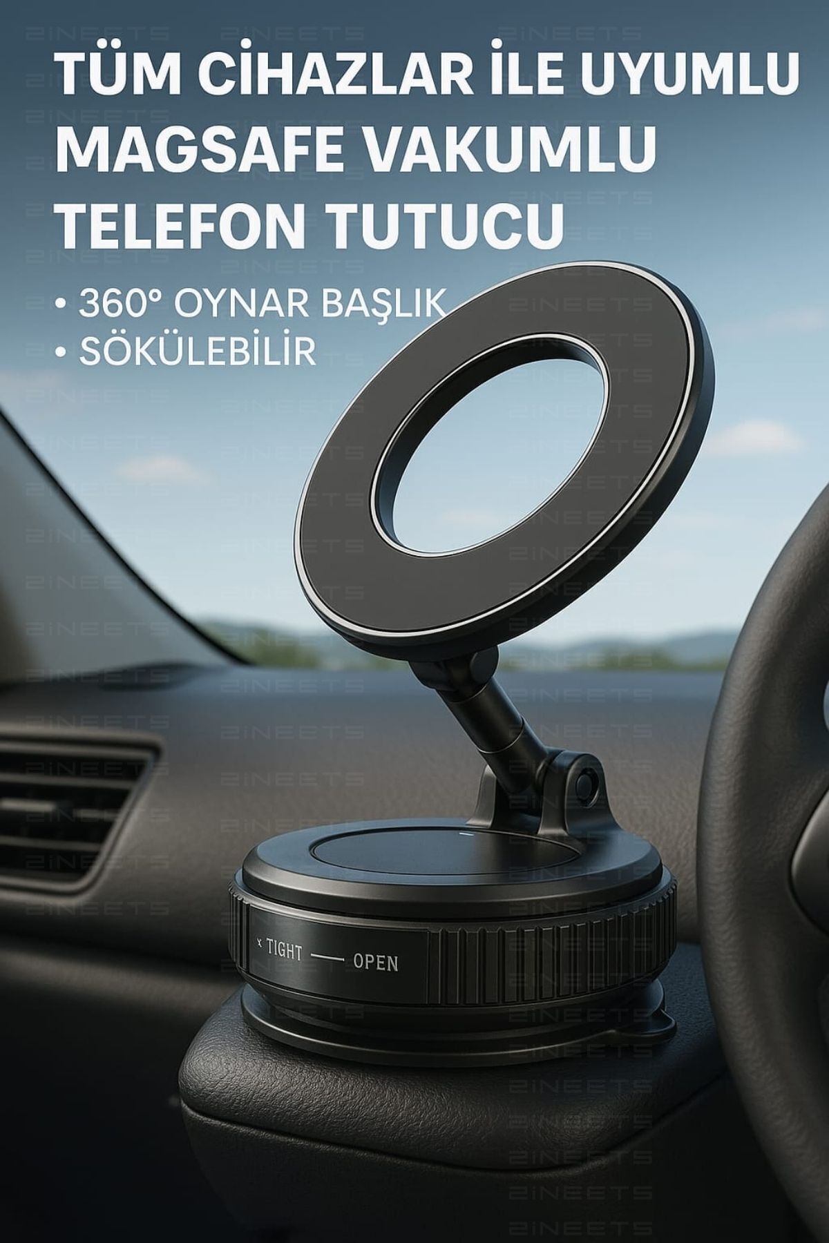 ADİSSON Tüm Cihazlar ile Uyumlu Magsafe Vakumlu Telefon Tutucu 360 Oynar Başlıklı Sökülebilir Araç içi - K11