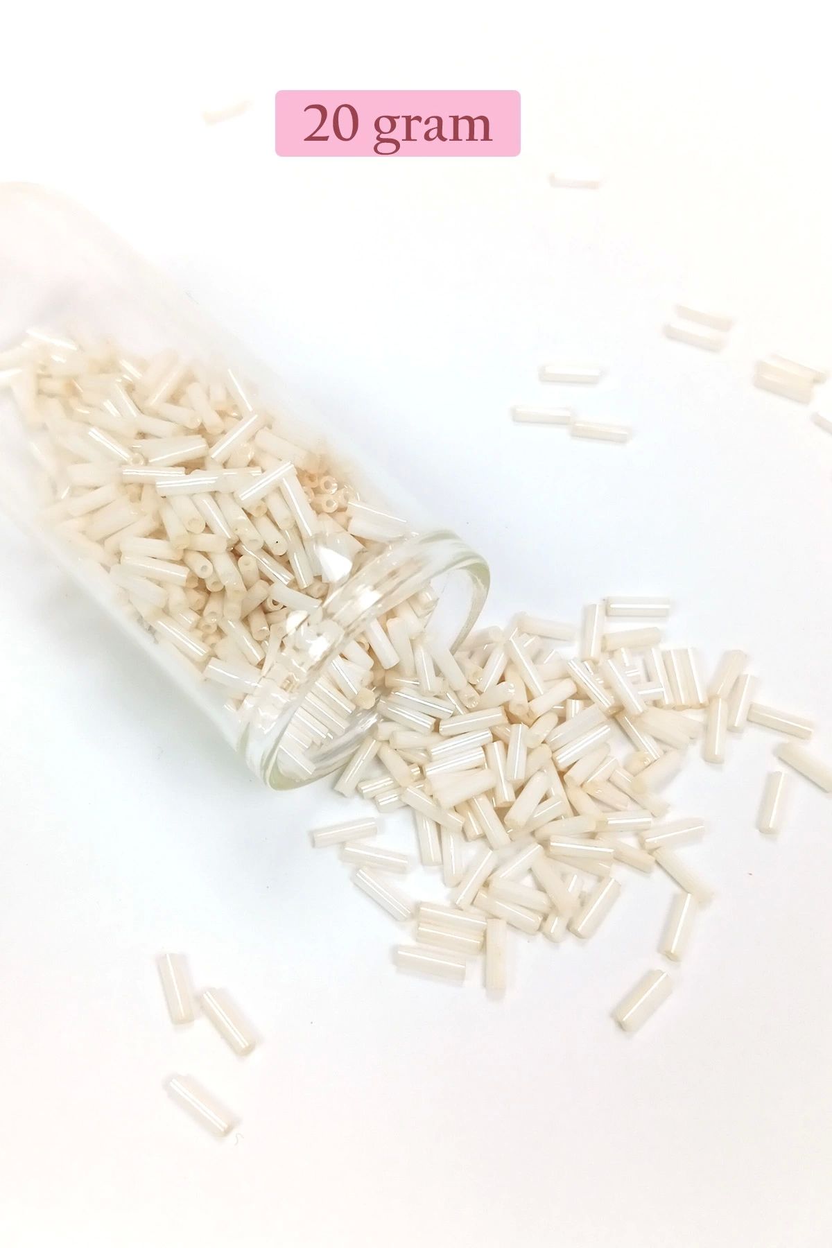 PRATİKOBA Uzun Boru Kesme Boncuk Çap 2mm Uzunluk 10 mm - 20 Gram - Açık Krem - BNC259