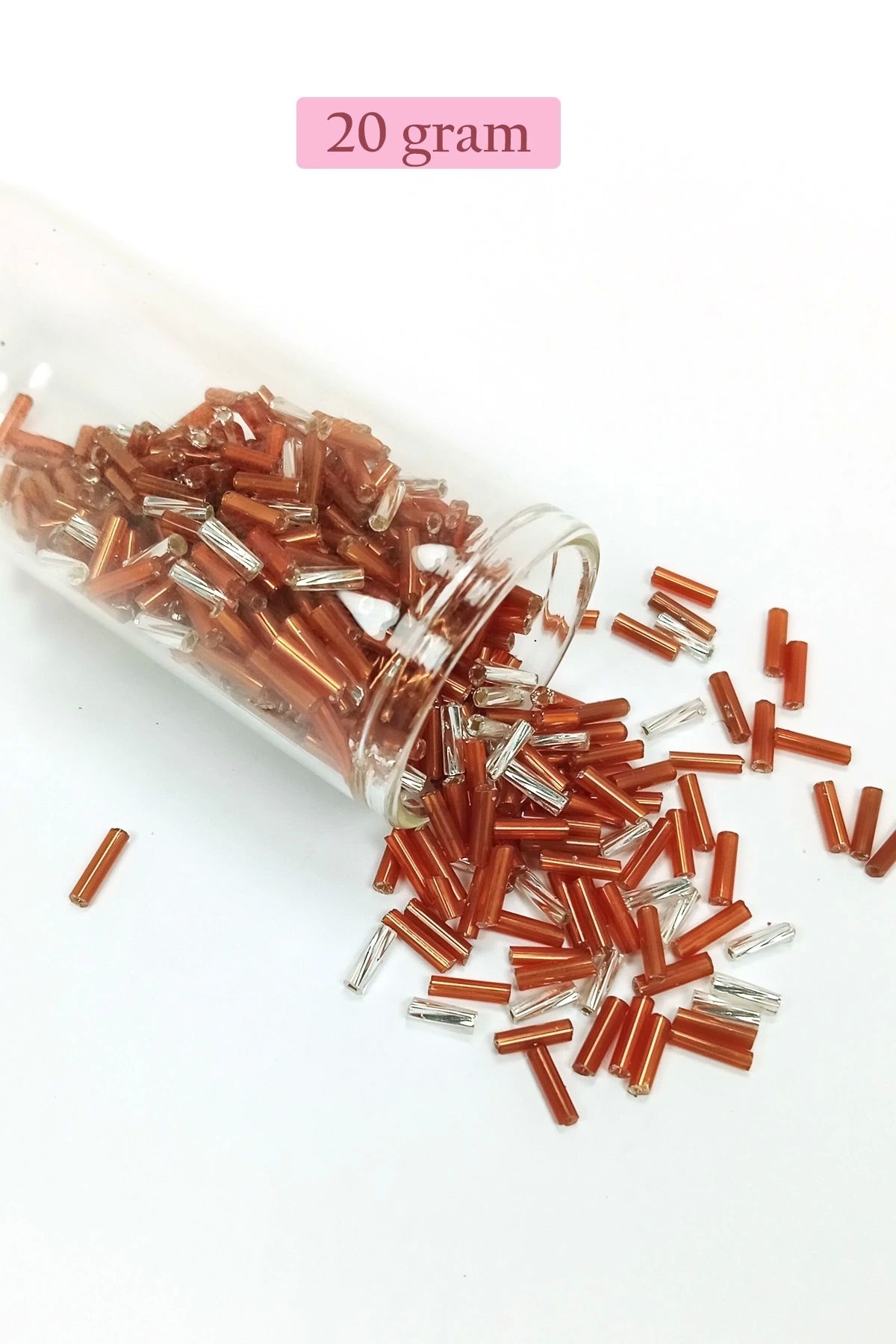 PRATİKOBA Uzun Boru Kesme Boncuk Çap 2mm Uzunluk 10 mm - 20 Gram - Kahverengi Gümüş - BNC262