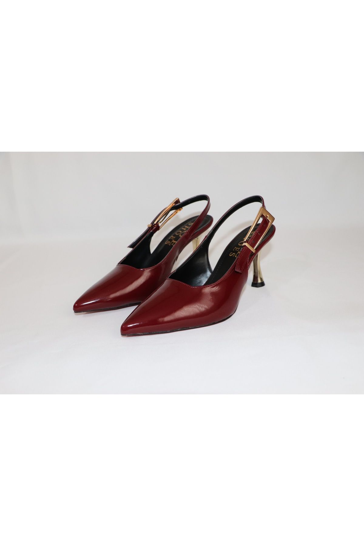 roe shoes Kadın bordo rugan tokalı topuklu stiletto