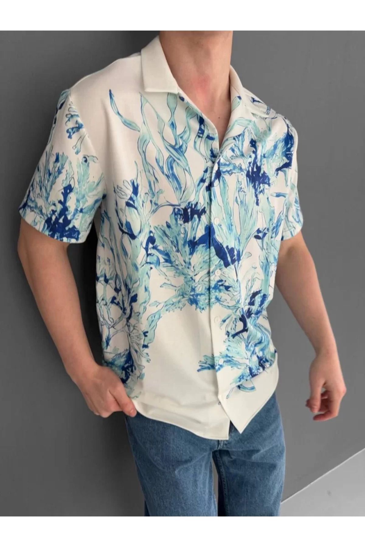 BBbutik İki İplik Kumaş Baskılı Desenli Gömlek