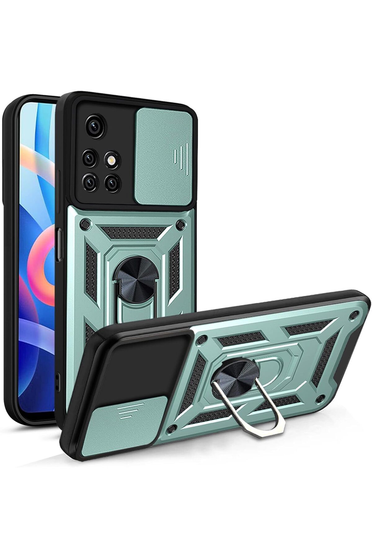 Rivor Xiaomi Redmi 10 2022 Uyumlu Kılıf Kamera Sürgülü Standlı Yüzüklü Darbe Emici Koruyucu Tank Kapak