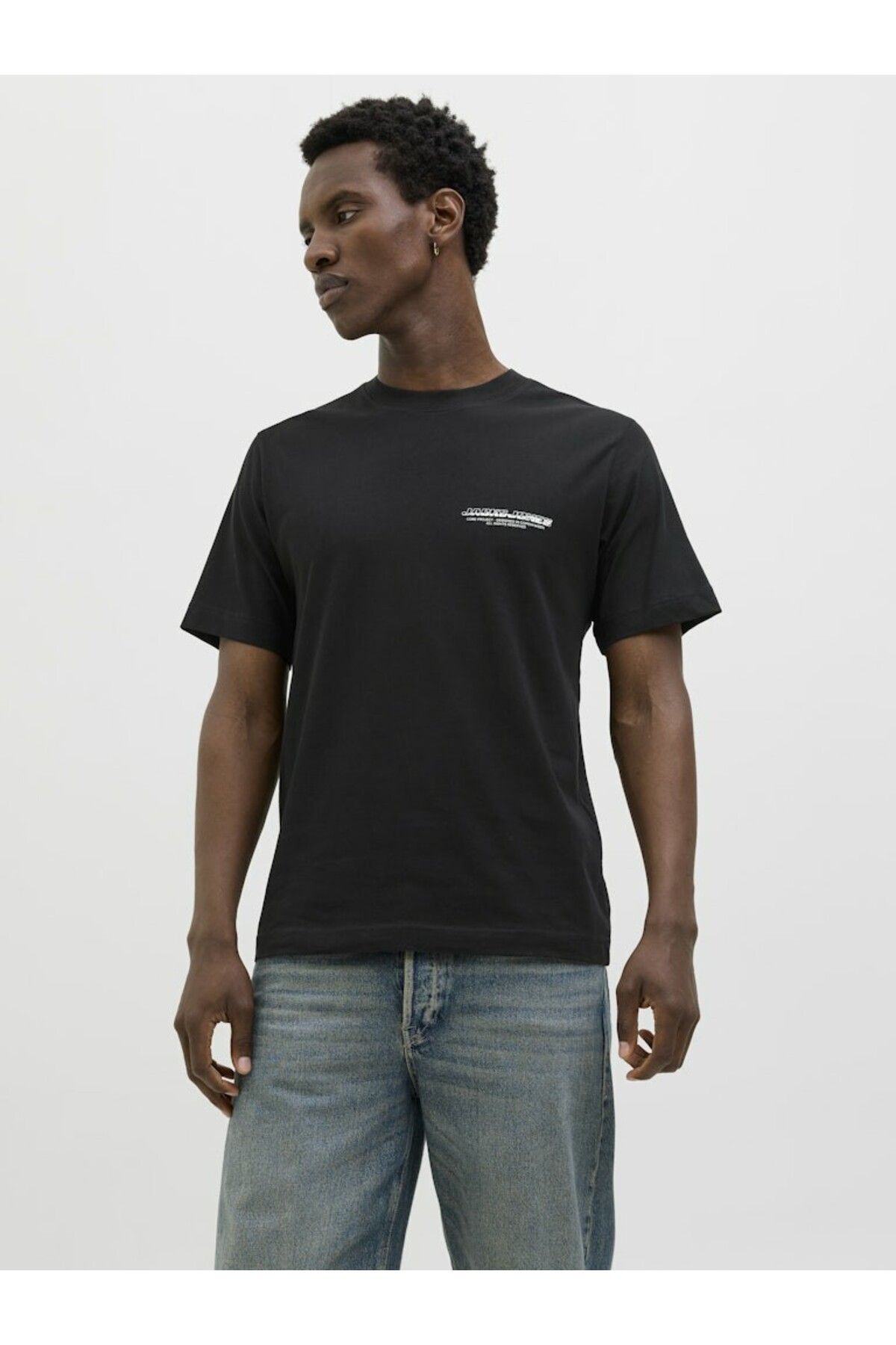 Jack & Jones Erkek Siyah Jcolido Chest Tee Ss Crew Neck Fst T-shirt 12281092-Black