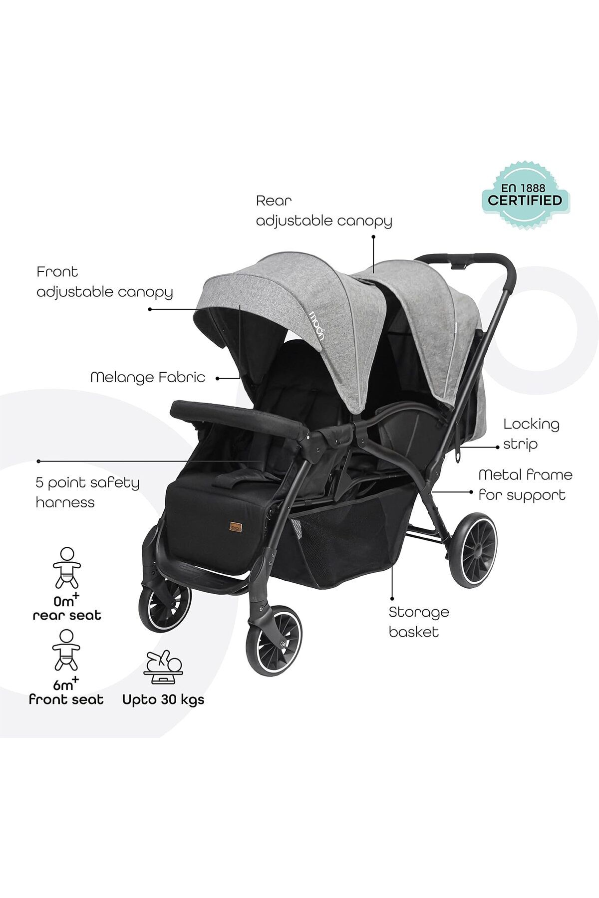 THE MOON-Dois Tandem/twin Stroller – Easyfold Tandem Baby Trolley – Double Stroller 3