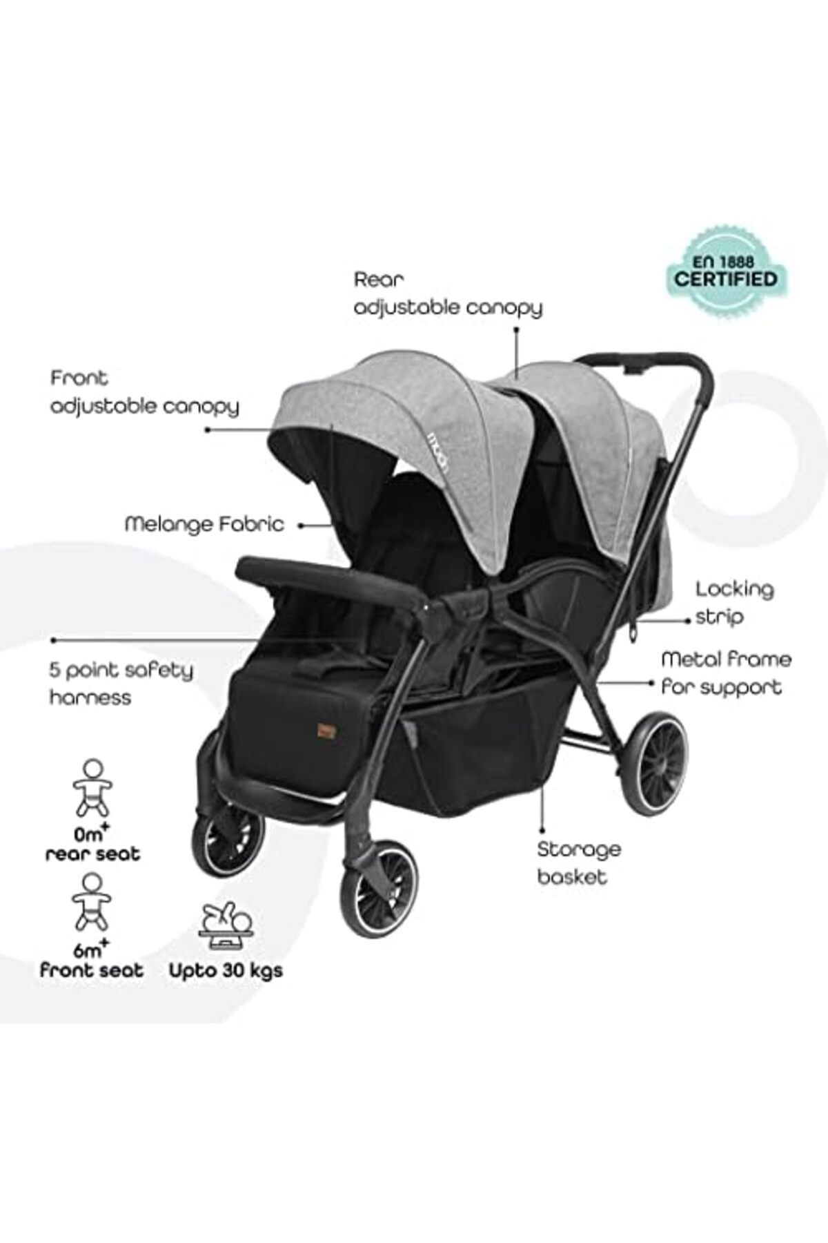 THE MOON-Dois Tandem/twin Stroller – Easyfold Tandem Baby Trolley – Double Stroller 4