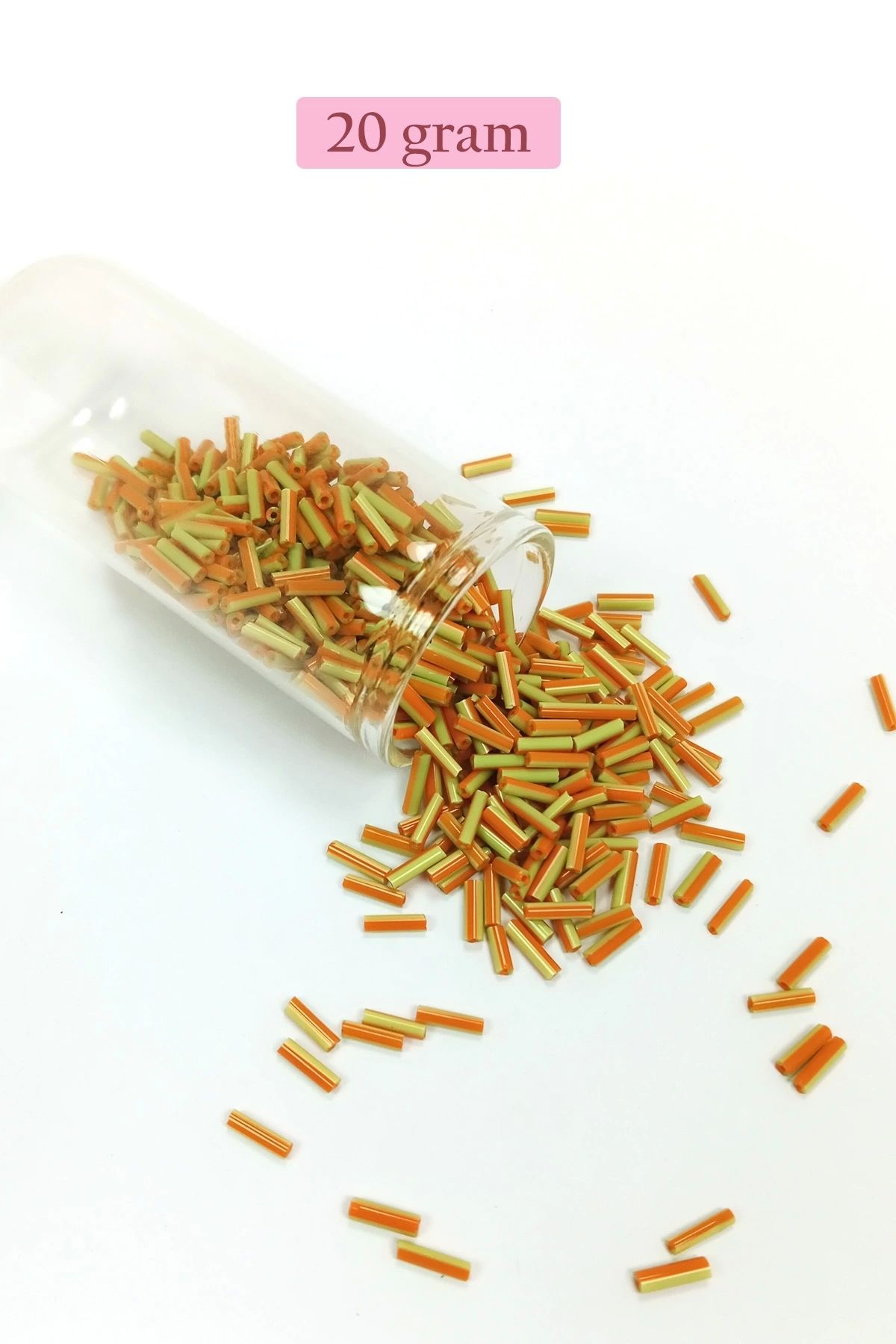 PRATİKOBA Uzun Boru Kesme Boncuk Çap 2mm Uzunluk 10 mm - 20 Gram - Yeşil Turuncu - BNC261