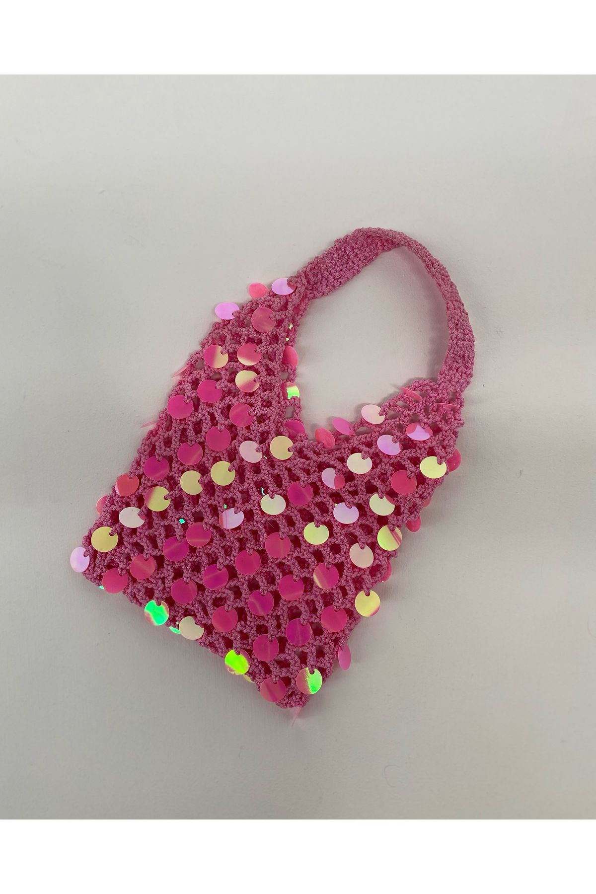 sanatsever Pembe pullu file çanta, omuz çantası parlak çanta