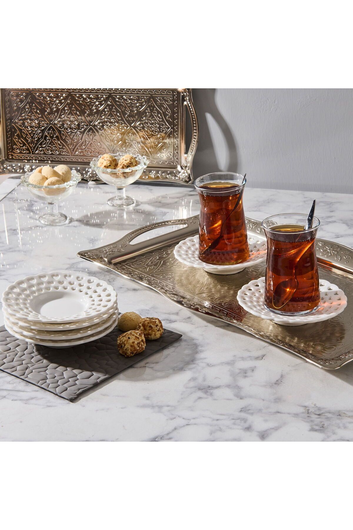 ASPARTAM Benantee 6'lı Porselen Çay Tabağı - Beyaz - 11 cm