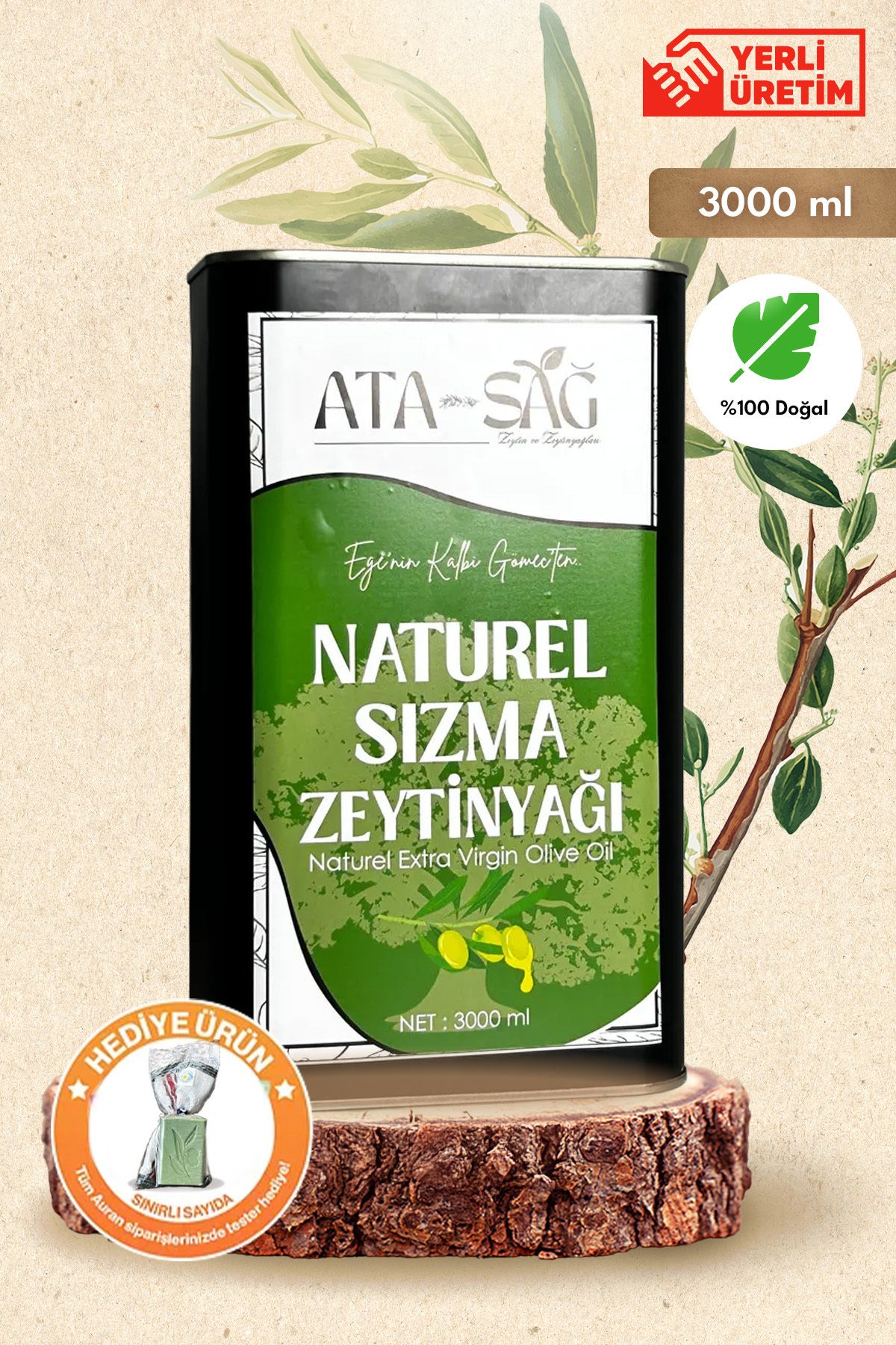 ATA SAĞ ZEYTİN VE ZEYTİNYAĞLARI Natural Sızma Zeytinyağı 3L