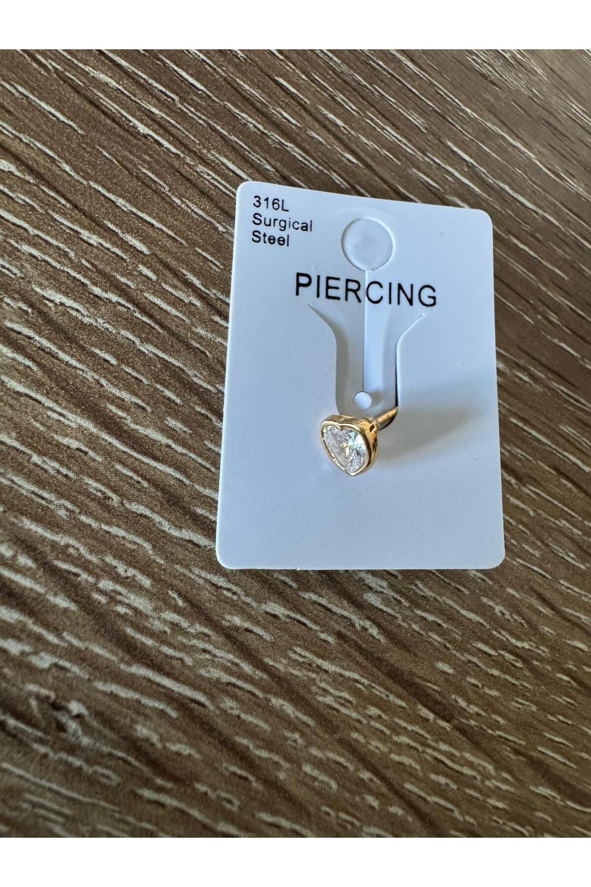 misstakıjewerly ÇELİK GOLD RENK KALPLİ MODEL TAŞLI PİERCİNG