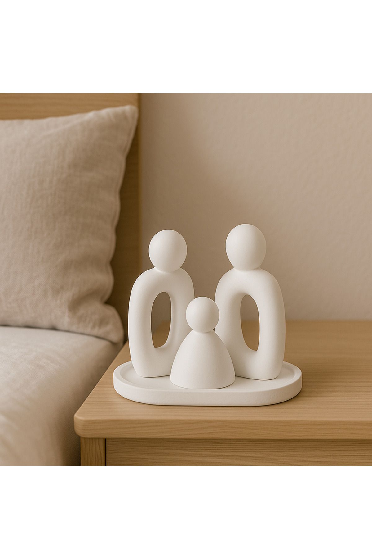 Ecomuse Home 3’lü Soyut Aile Figürleri & Oval Beton Tabak Seti – Modern Beton Ev Dekoru