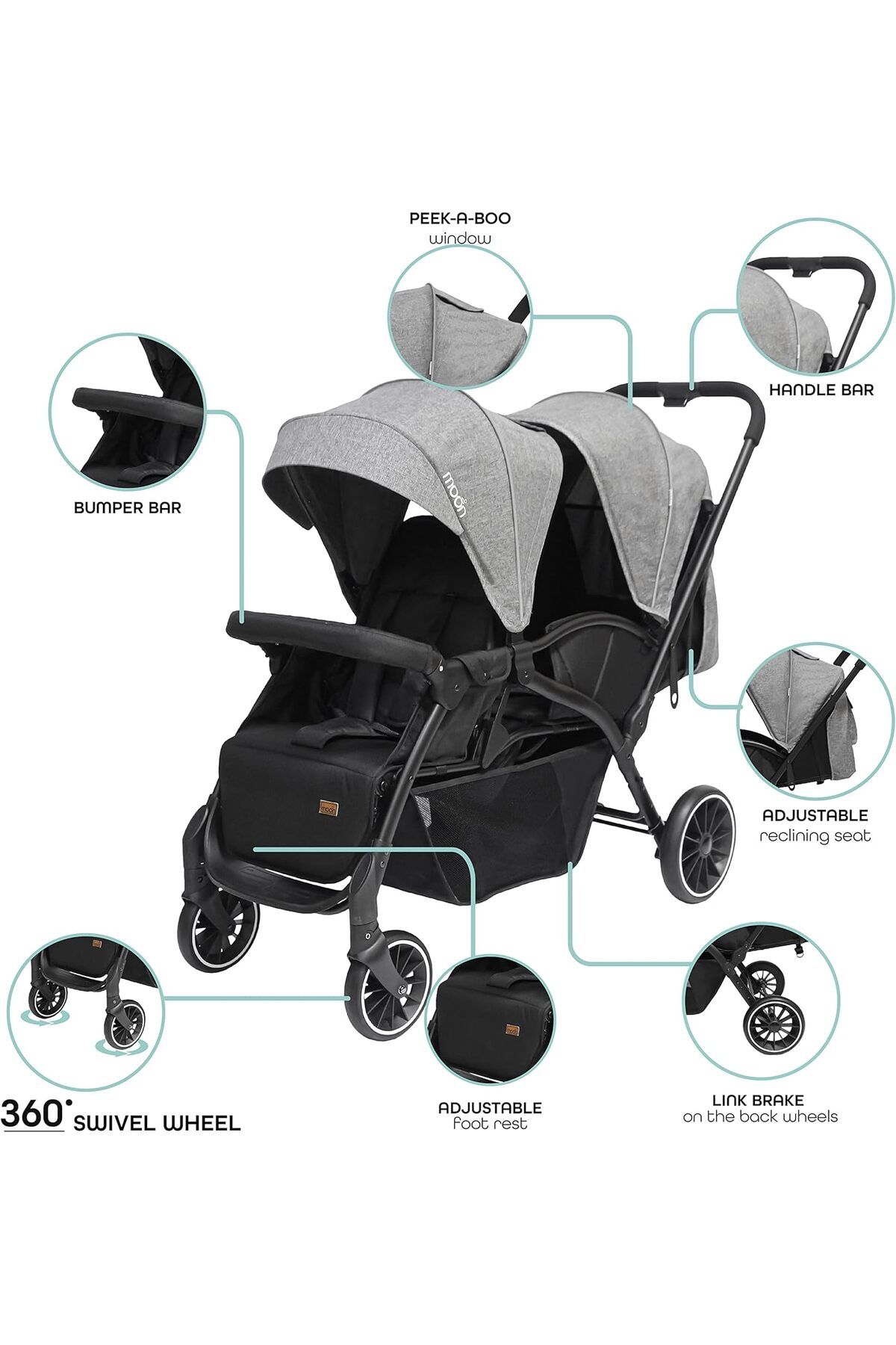 THE MOON-Dois Tandem/twin Stroller – Easyfold Tandem Baby Trolley – Double Stroller 5