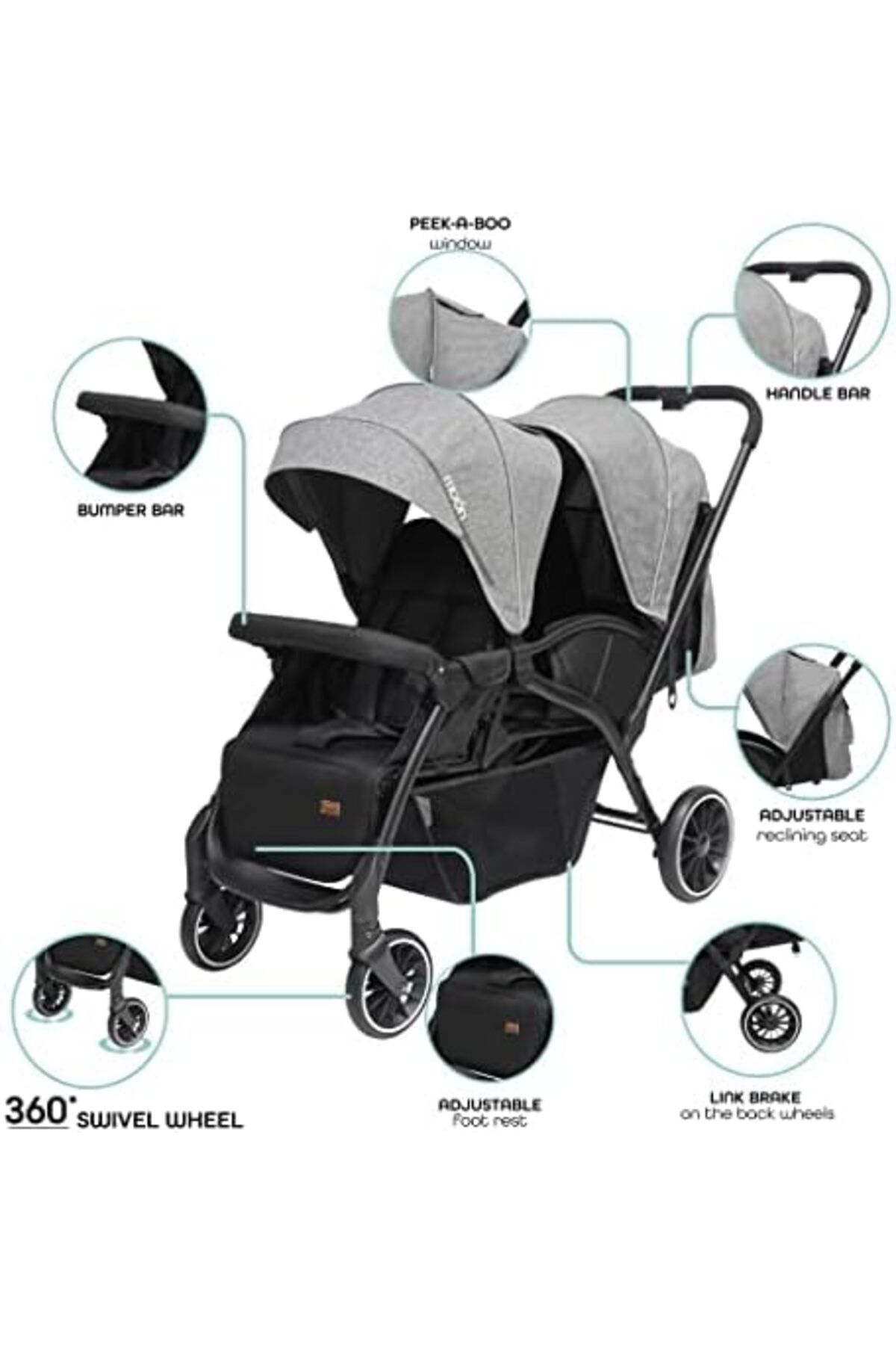 THE MOON-Dois Tandem/twin Stroller – Easyfold Tandem Baby Trolley – Double Stroller 6
