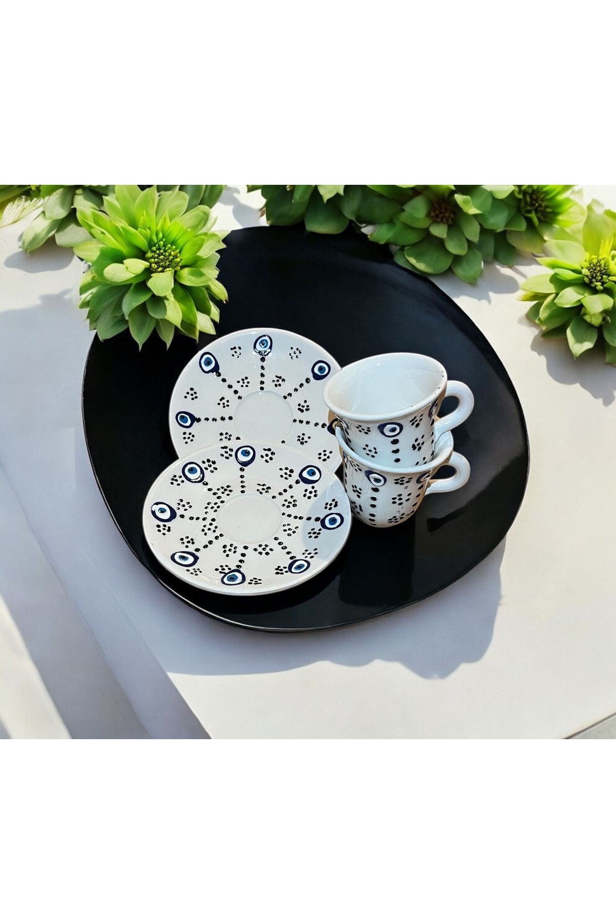 Giftorium Group Nazar Boncuklu 4 Parça 2 Kişilik Porselen 2'li Fincan Takımı