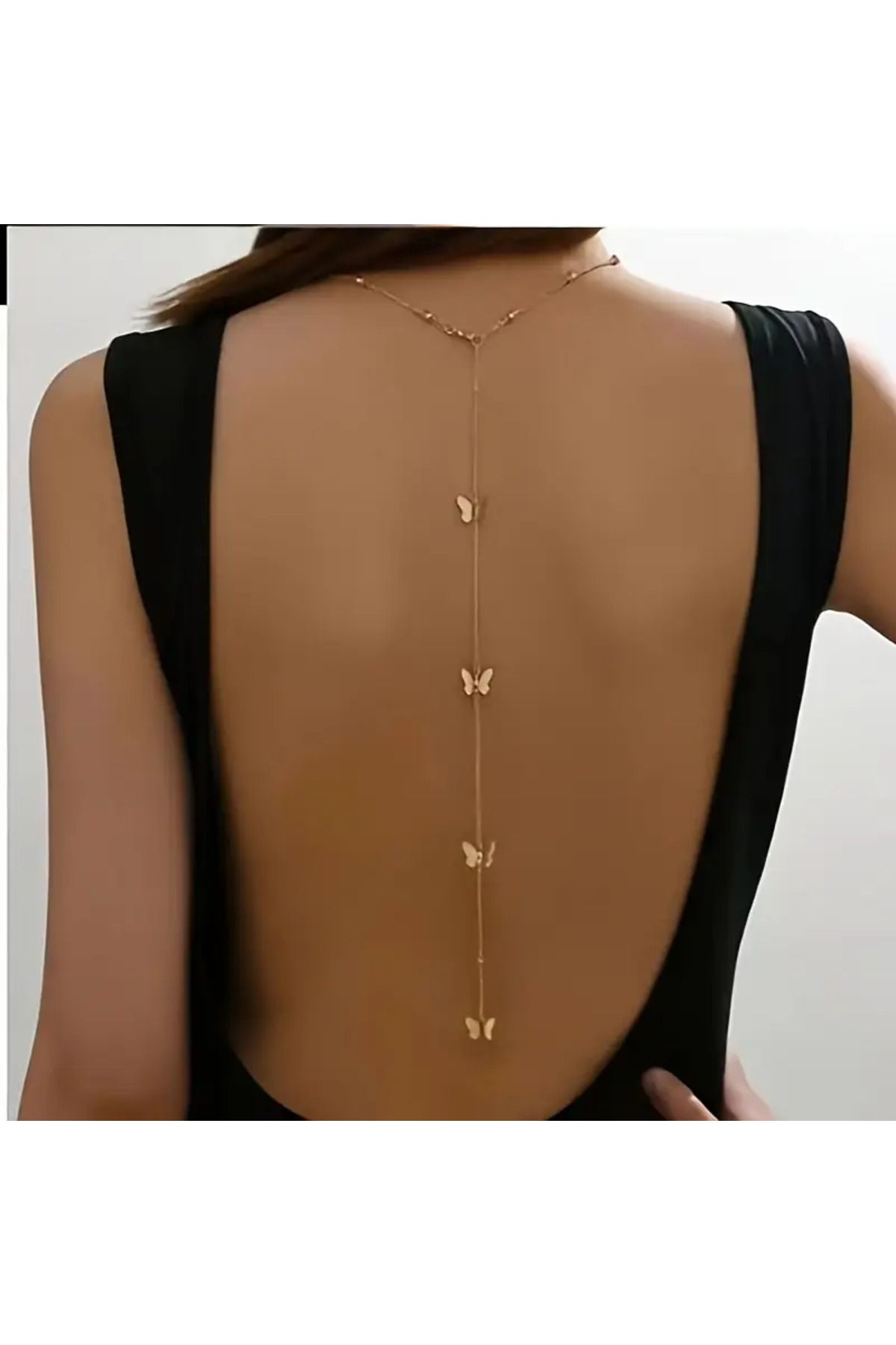 LAVİNYAMJEWELLERY Gold Vintage Zarif 5 Kelebek Uzun Arka Kolye