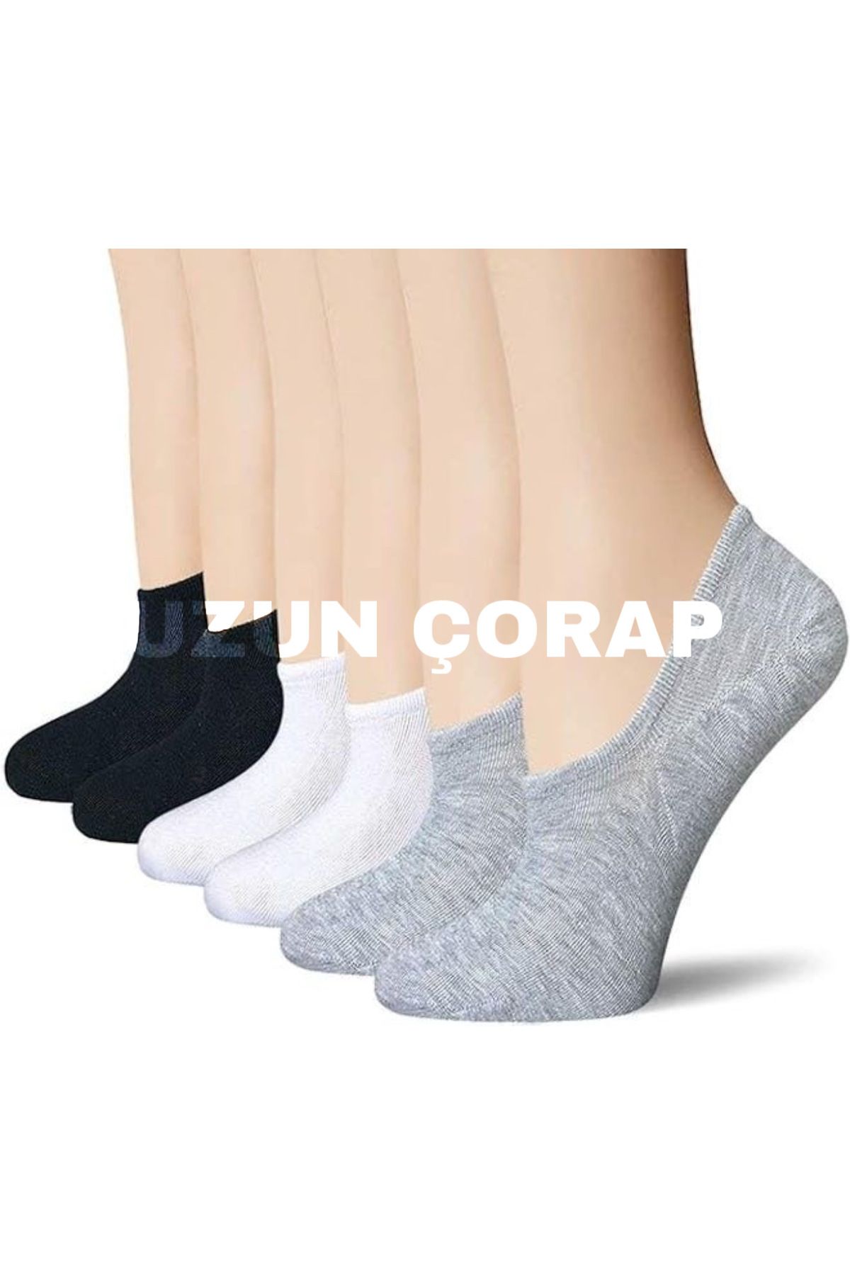 UZN SOCKS Unisex 9’lu Sneaker Çorap Seti - Siyah Beyaz Gri - Görünmez Babet Çorap
