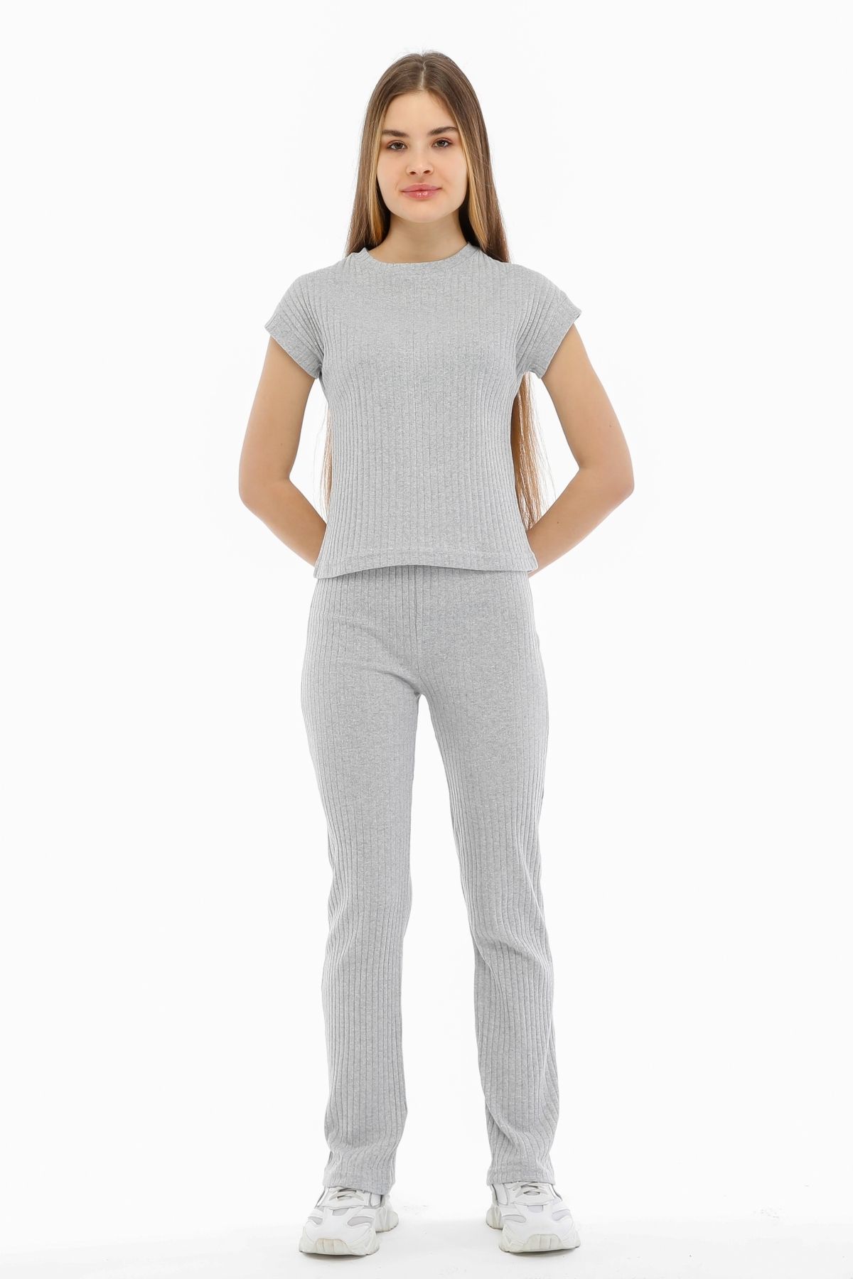 Balinese Kadın Ribana Dokulu Kısa Kol Tshirt Pantolon Pijama Takım