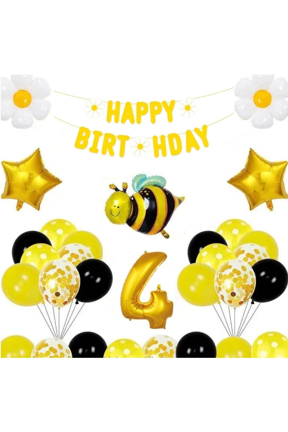 DÜVENCİ TİCARET-Bee Daisy Themed Birthday Age Balloon Set 1