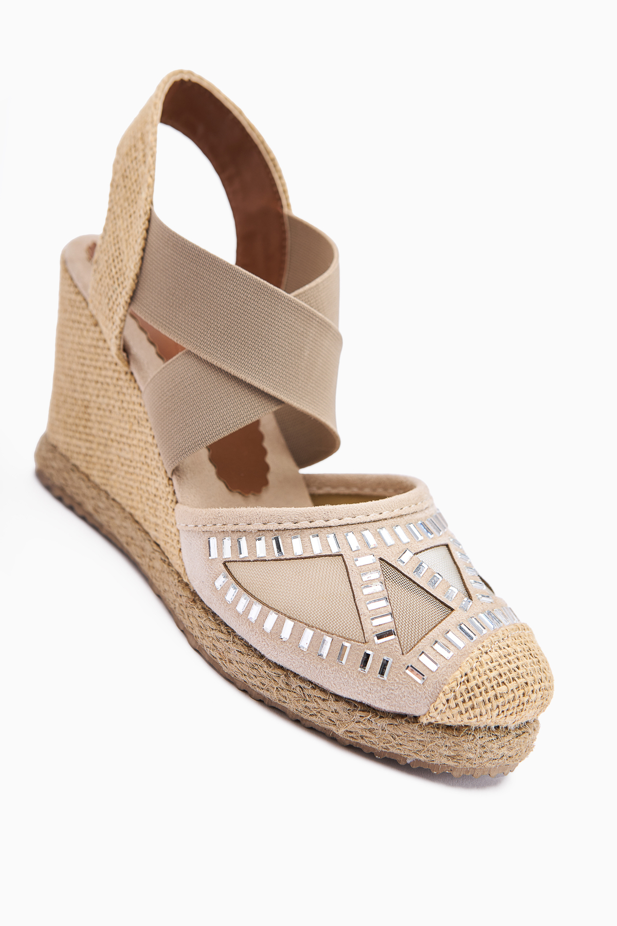 Limoya  Meliza Vizon Lastikli Hasır Tabanlı Topuklu Kadın Sandalet - Görsel 3