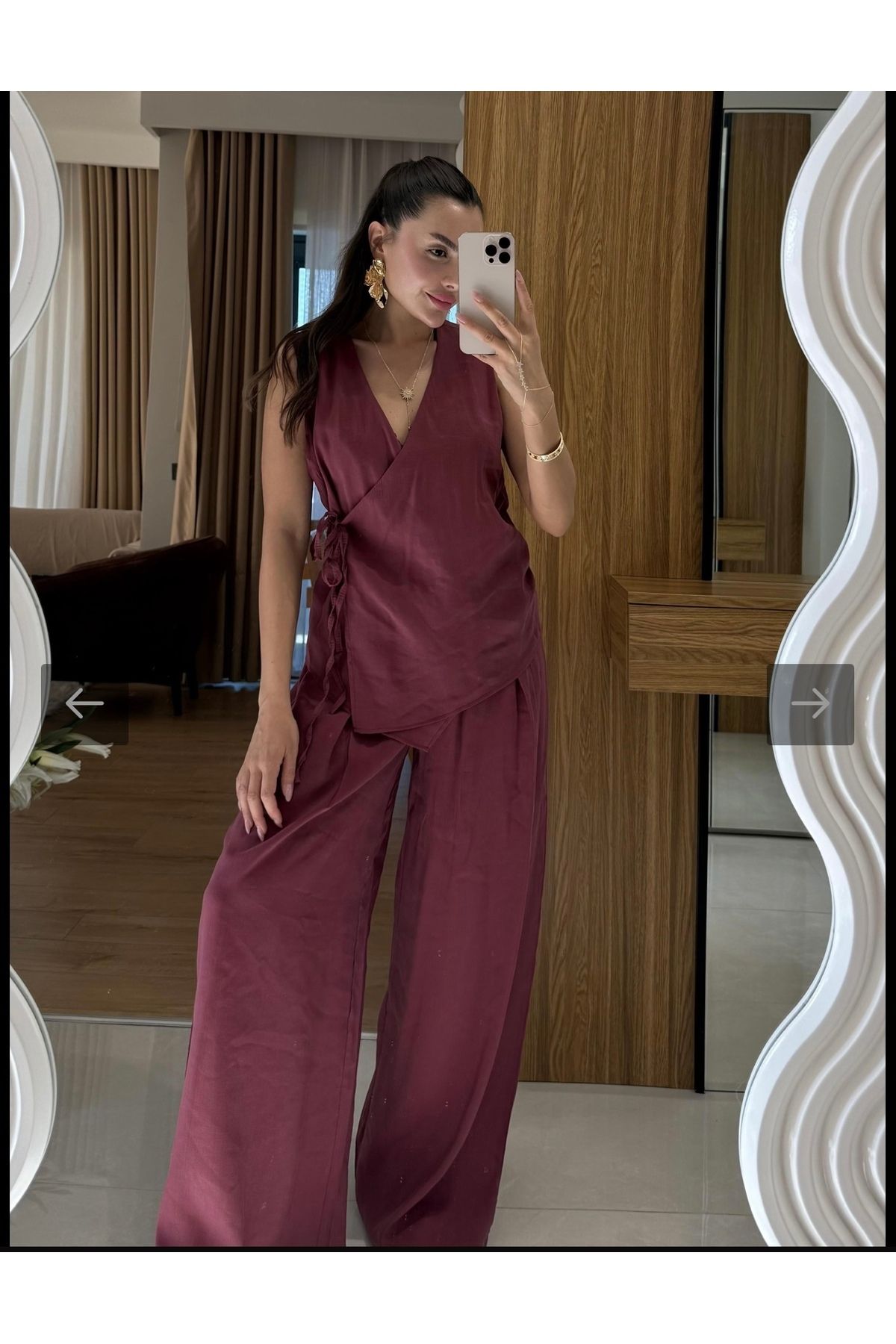 GLAM Bordo Pantolon Yelek Takım