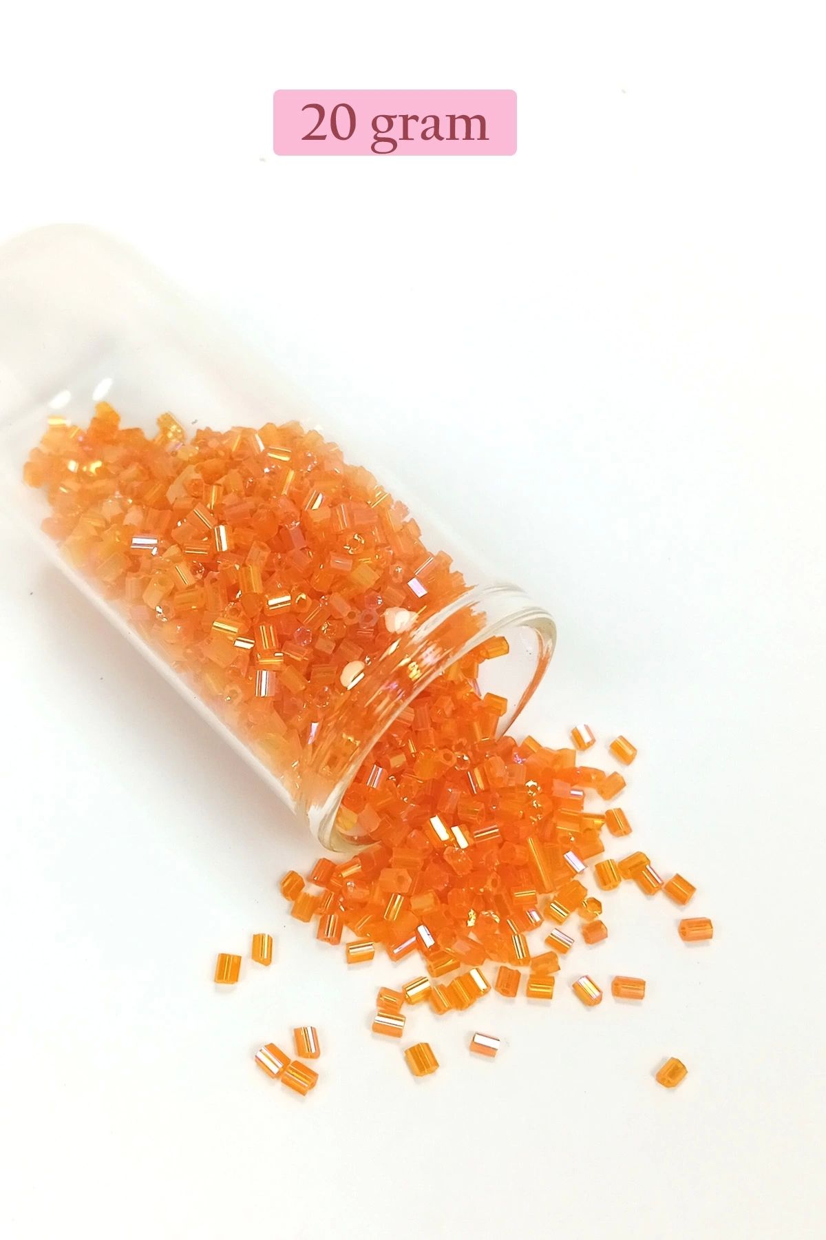 PRATİKOBA Kesme Cam Boncuk 2mm - 20 Gram - Şeffaf Turuncu -BNC314