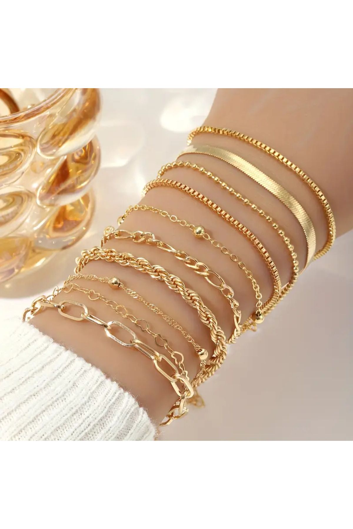 LAVİNYAMJEWELLERY 10 PARÇA KADIN GOLD BİLEKLİK