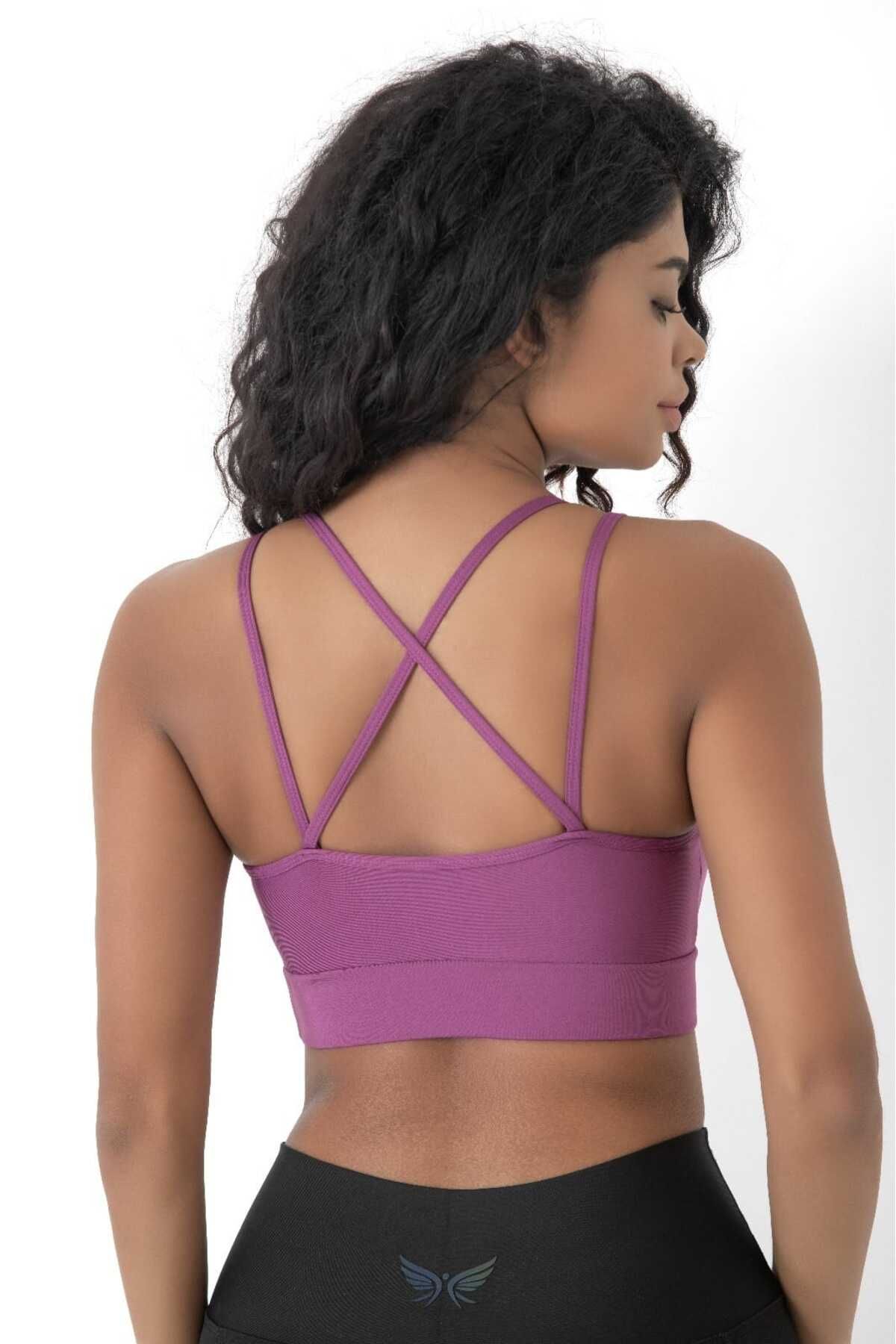 inkasole Arkası Çapraz Detaylı Spor Crop Büstiyer 5800 Açık Mürdüm