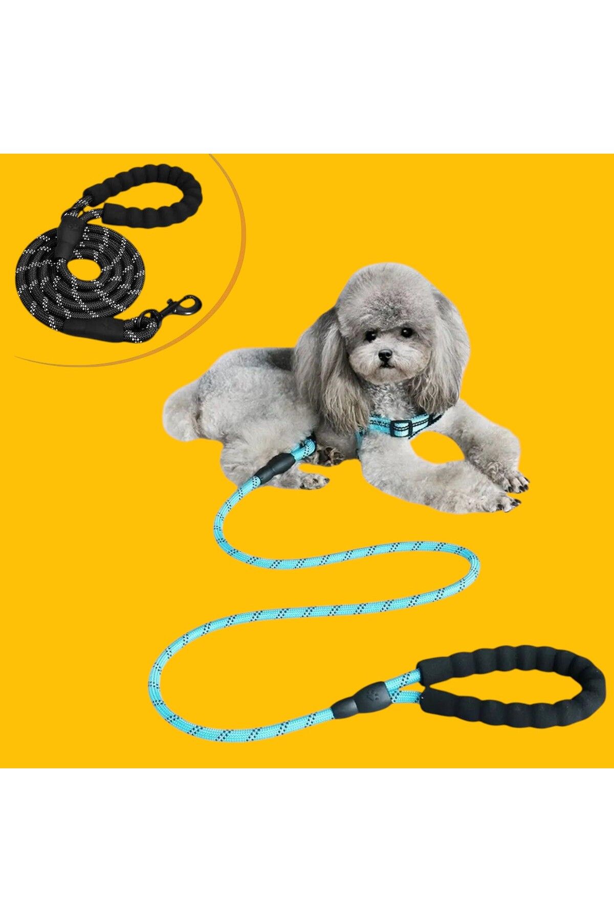 PratikAI Reflektörlü Fosforlu Köpek Gezdirme Halatı Tasma Kayışı | Güvenli & Dayanıklı