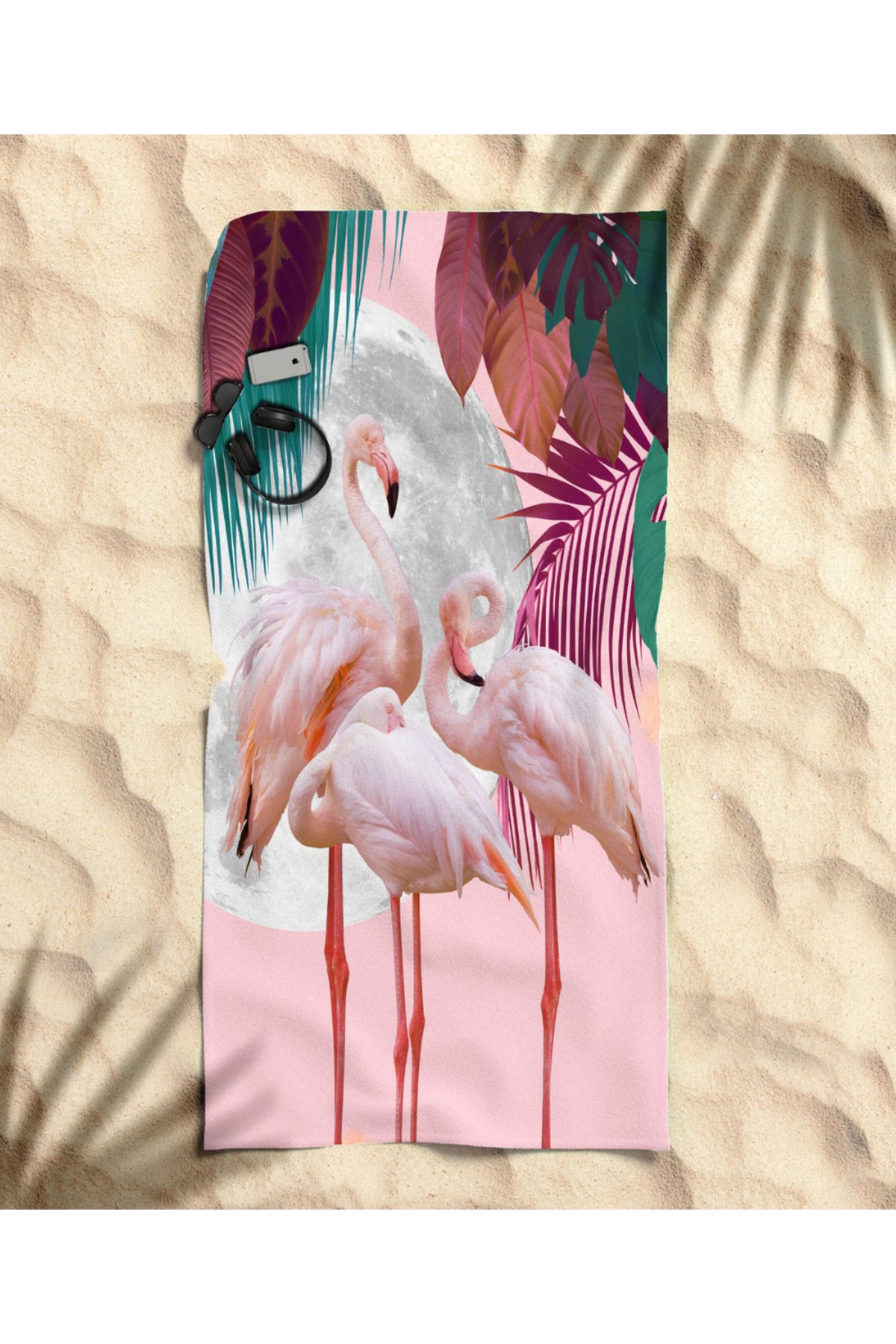 hediyechy Pembe Flamingo Temalı Plaj Havlusu