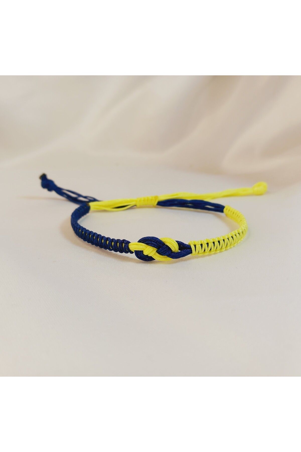 Crystal Atelier Unisex Sarı Lacivert Sonsuzluk Figürlü Örgü Makrome Bileklik-Taraftar Bilekliği-Fenerbahçe Bileklik
