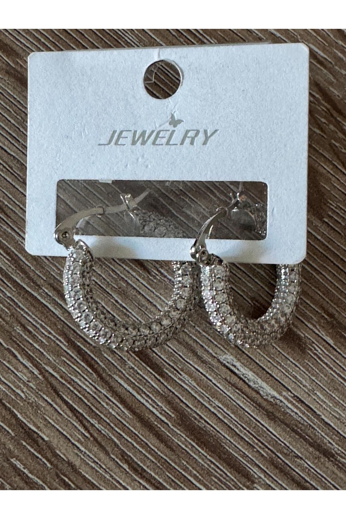 misstakıjewerly ÇELİK GÜMÜŞ RENK ZİRKON TAŞLI HALKA KÜPE