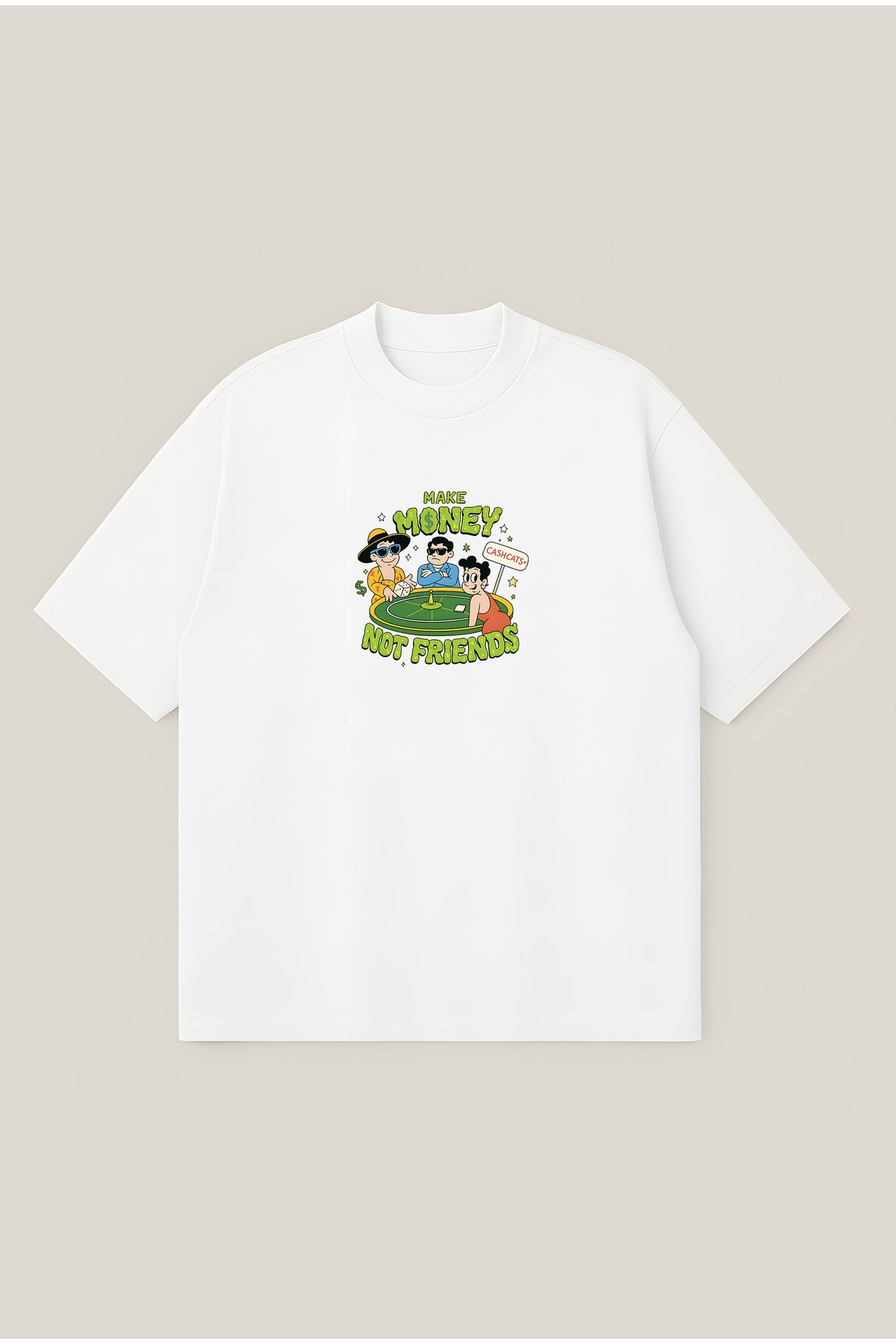 Moon Dancer Make Money Not Friend Unisex Oversize Baskılı Boxy Fit Kalın Kumaşlı T-shirt