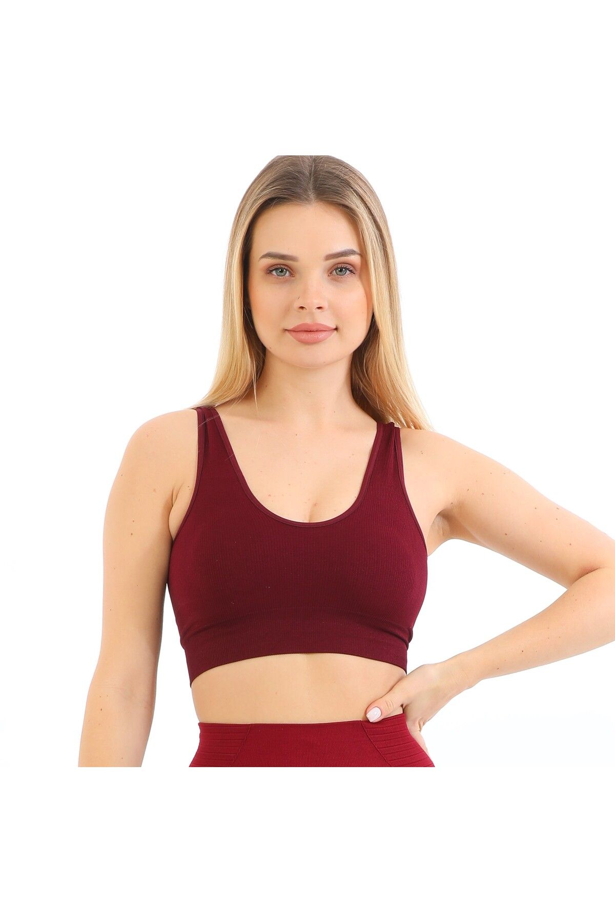 inkasole Kalın Askılı Pedli Fitilli Crop Büstiyer 5704 Bordo