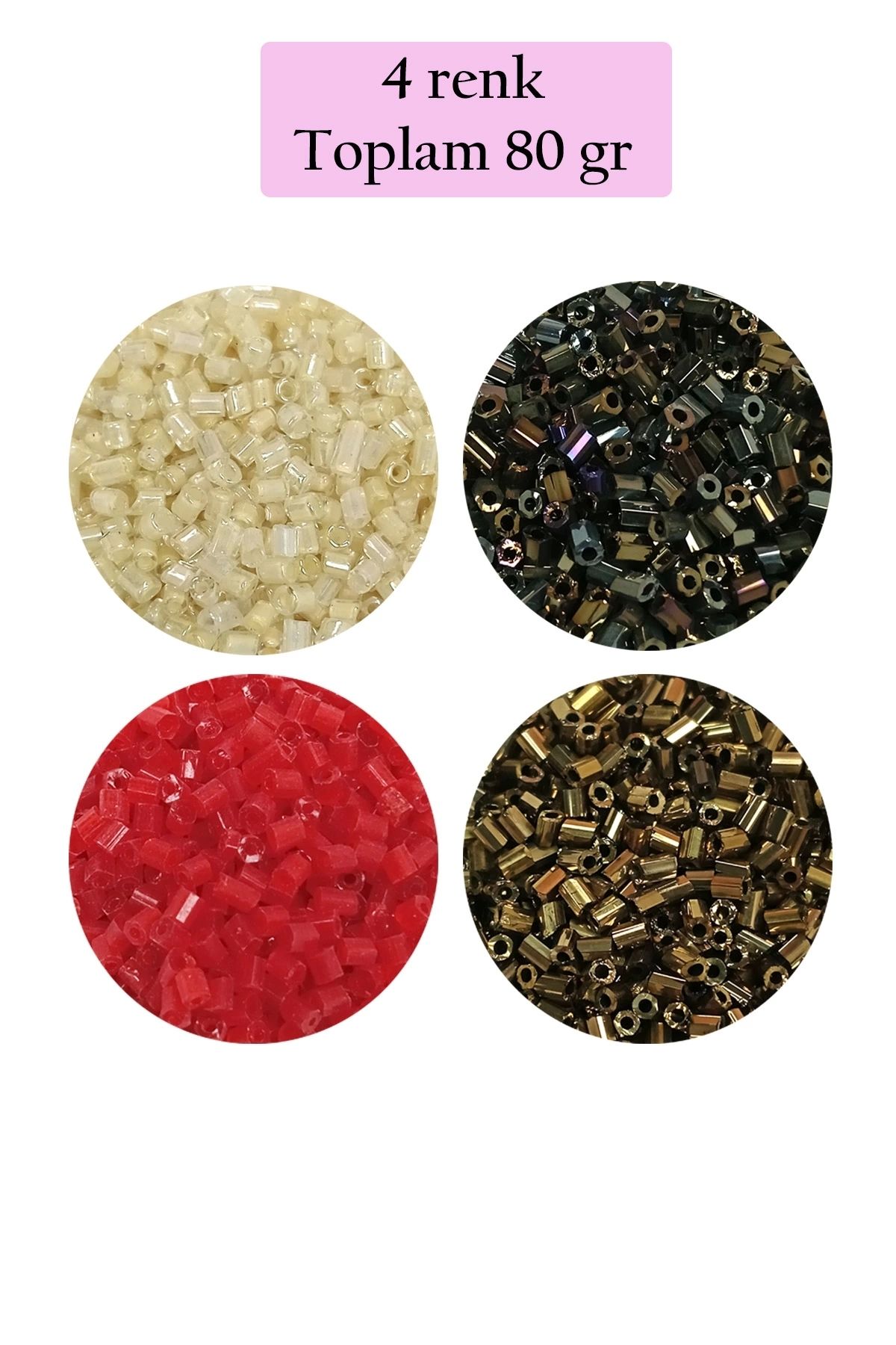 PRATİKOBA Kesme Cam Boncuk 2mm - 4 Renk - Toplam 80 Gram - BNC444