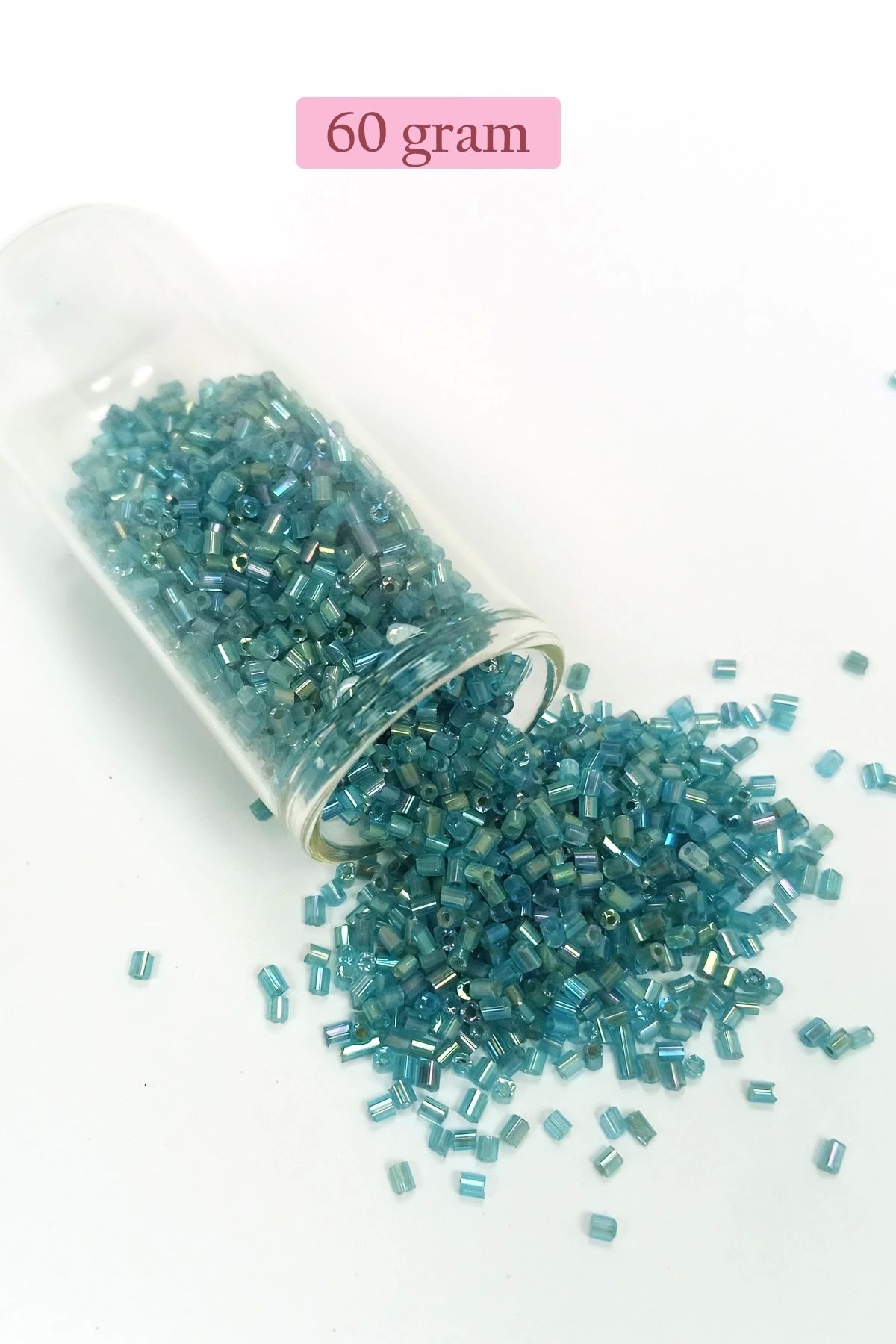 PRATİKOBA Kesme Cam Boncuk 2mm - 60 Gram - Şeffaf Çam Yeşili - BNC380