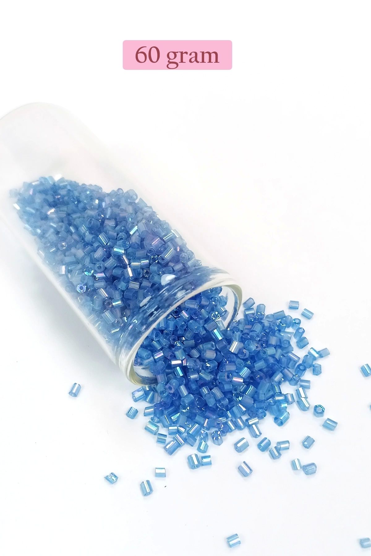 PRATİKOBA Kesme Cam Boncuk 2mm - 60 Gram - Şeffaf Mavi - BNC374
