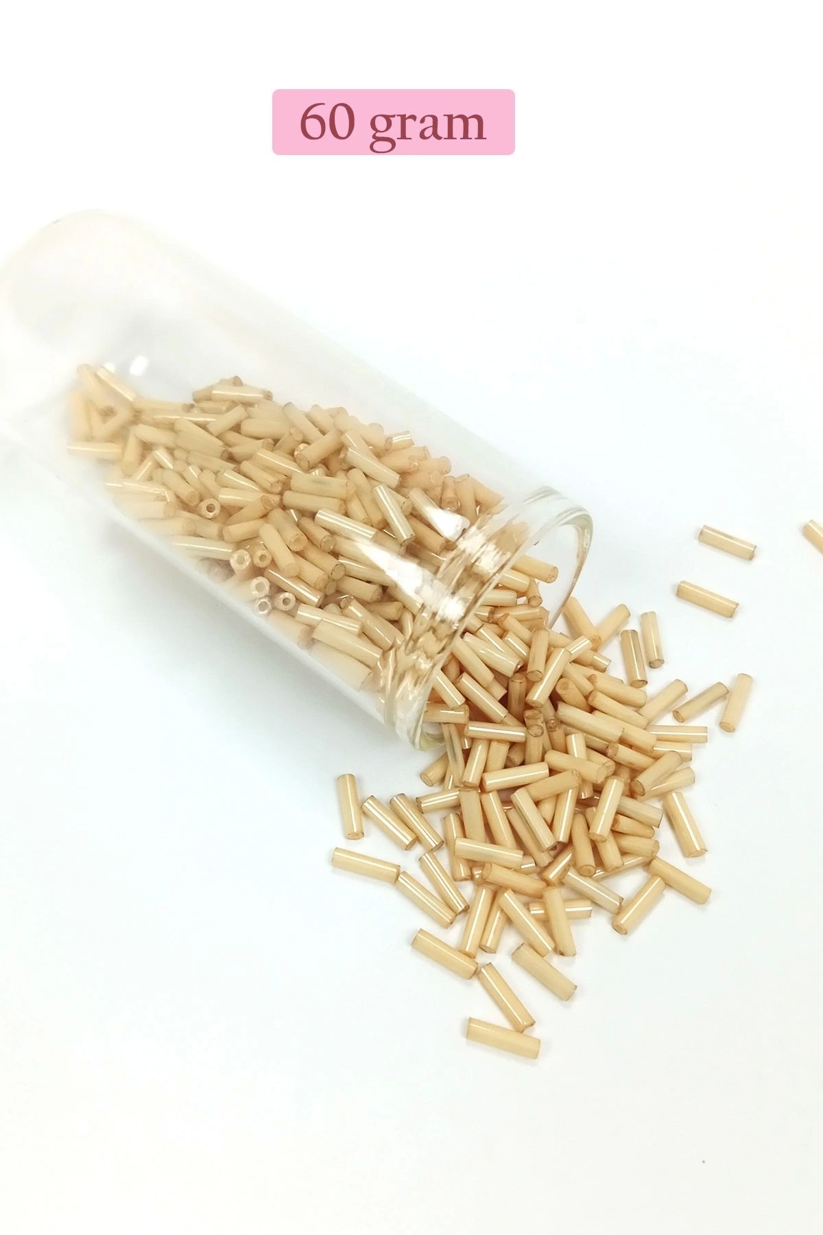 PRATİKOBA Uzun Boru Kesme Boncuk Çap 2mm Uzunluk 10 mm - 60 Gram - Koyu Krem - BNC268
