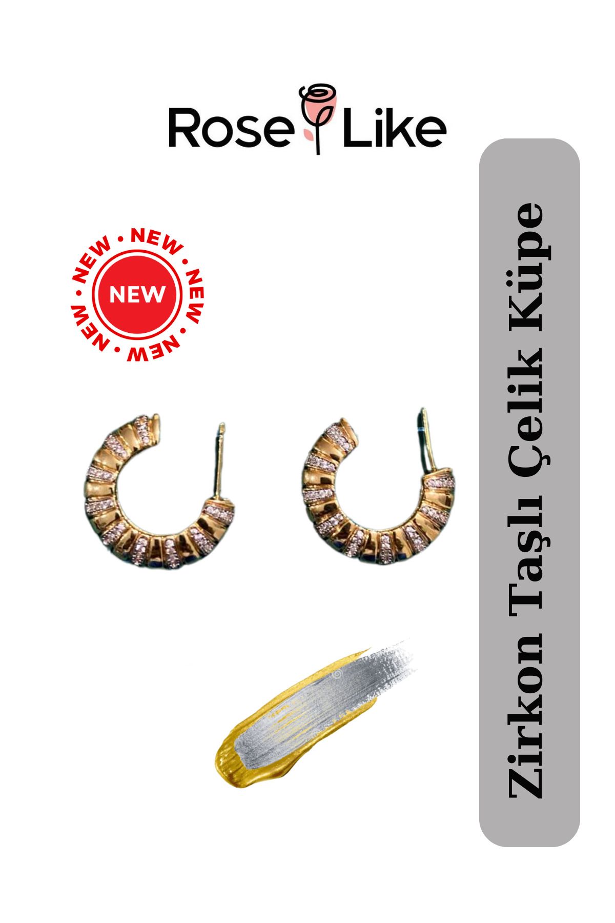 RoseLike Zirkon Taşlı Çelik Küpe