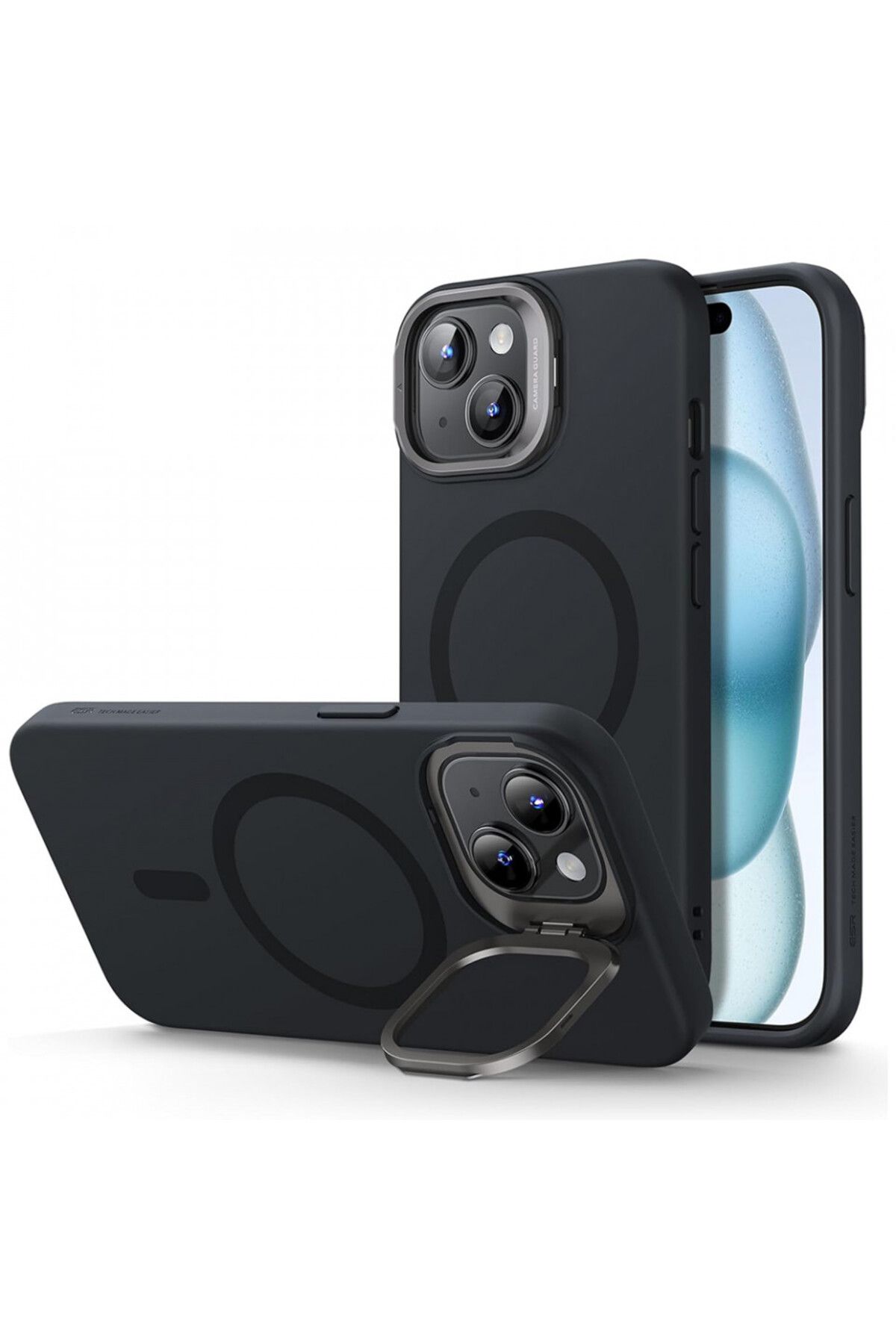 ESR-IPhone 15 Plus Case - ESR Cloud Soft HaloLock Kickstand - Black 1
