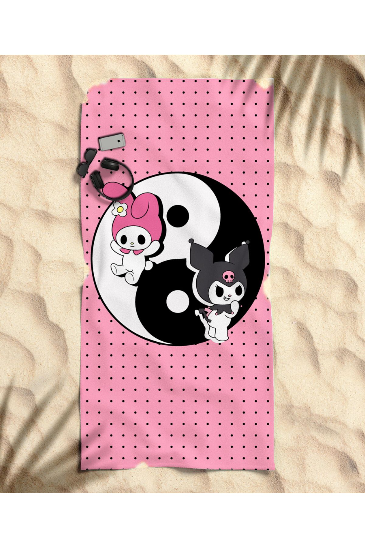 hediyechy Kuromi Ying Yang Temalı Plaj Havlusu