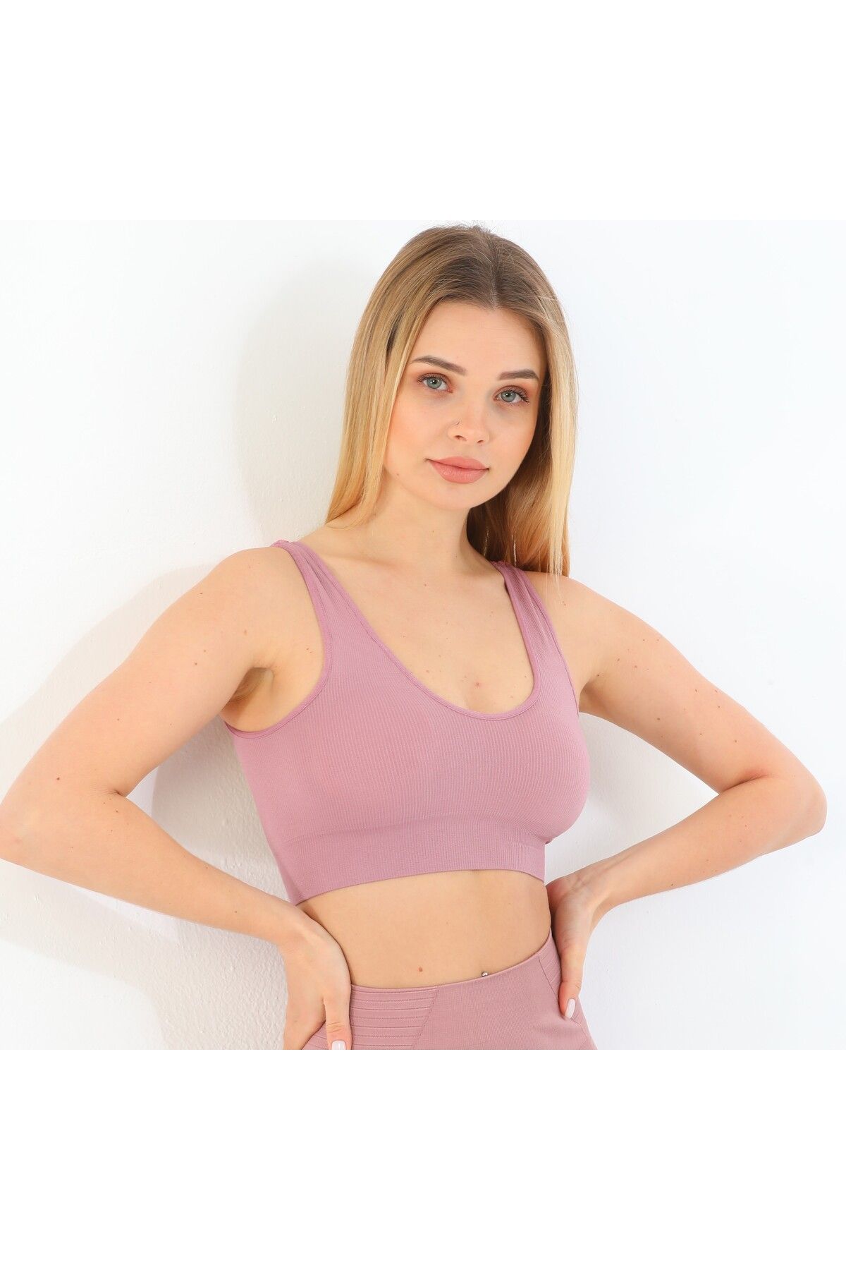 inkasole Kalın Askılı Pedli Fitilli Crop Büstiyer 5704 Mürdüm