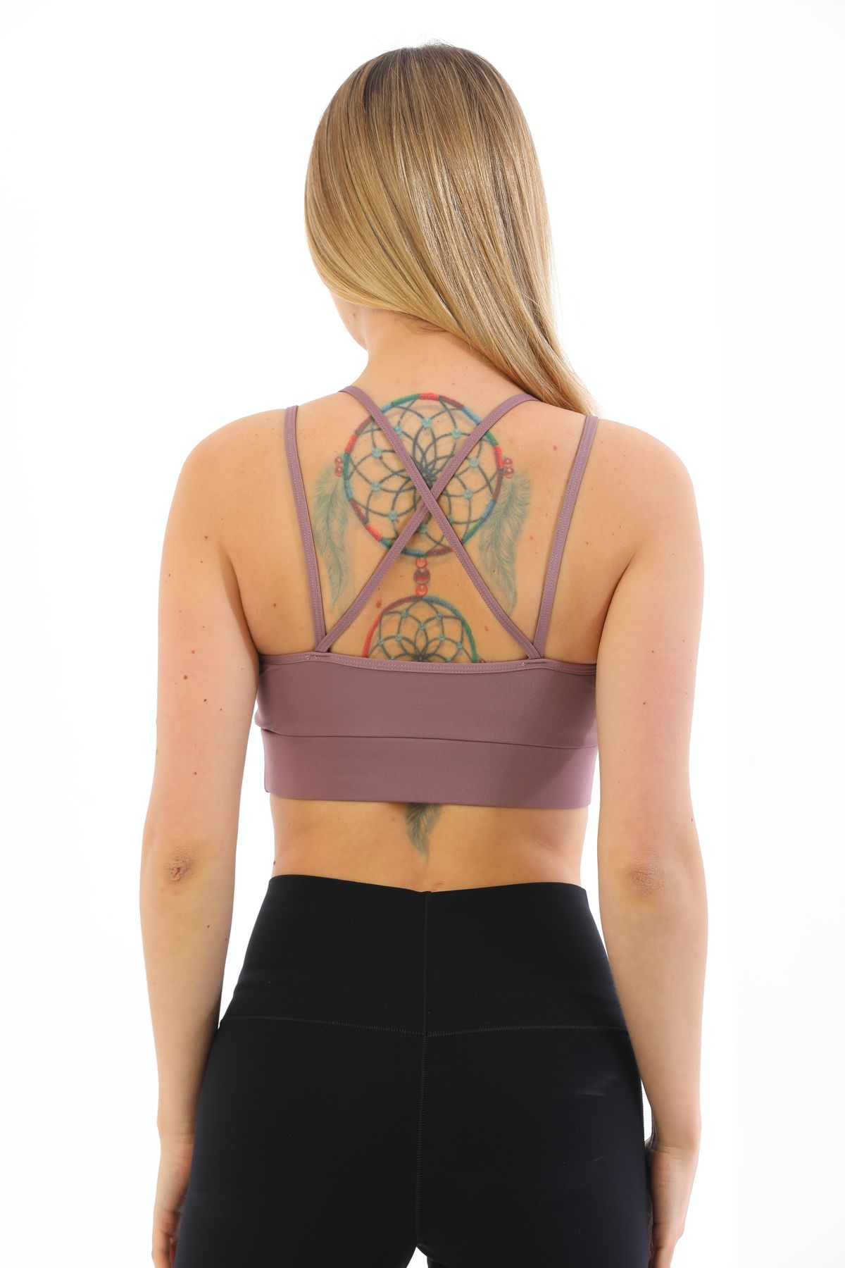 bazaar-turkey all you need Arkası Çapraz Detaylı Spor Crop Büstiyer 5800 Gül Kurusu