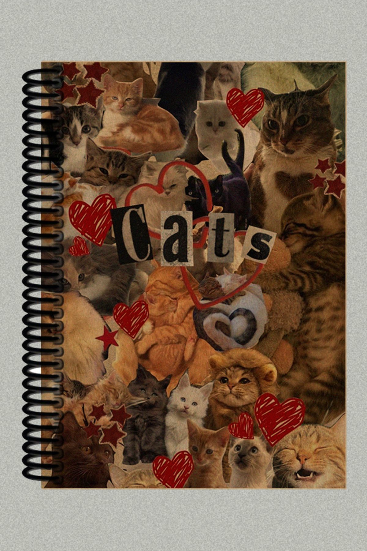 Ludios Cats Kolaj Spiralli A5 Çizgisiz Kraft Kapaklı Defter (200 Sayfa)