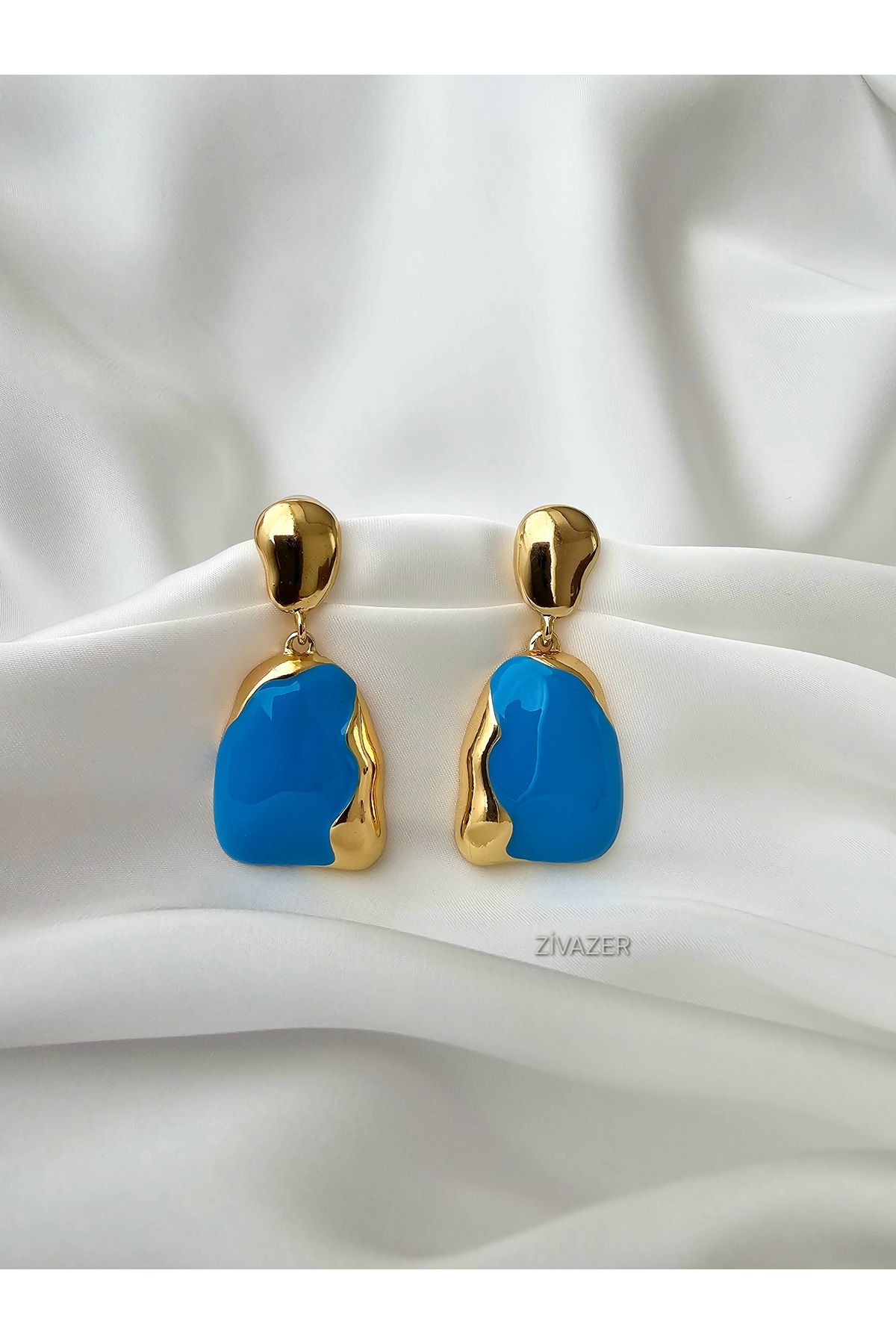 Zivazer Store kadın çelik kararmaz gold detaylı renkli küpe