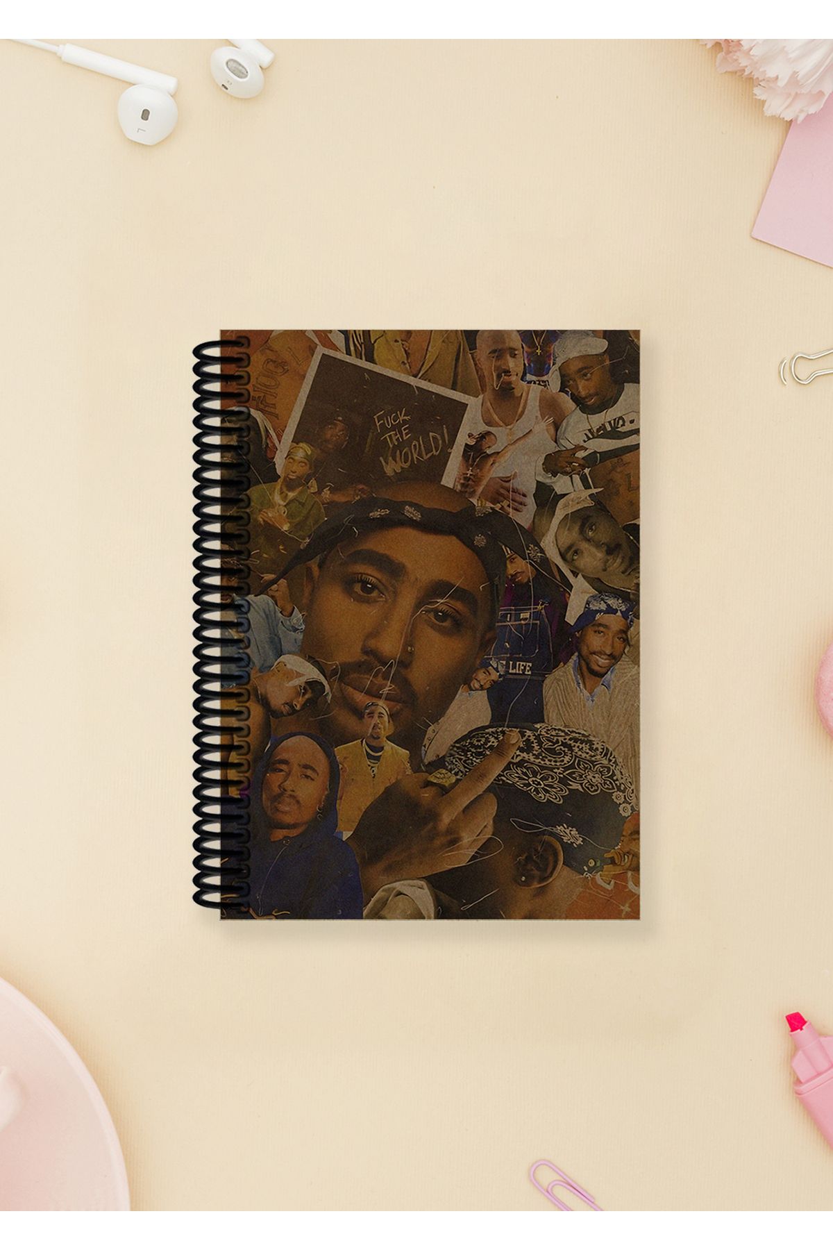 Ludios 2Pac Kolaj A6 Çizgisiz Kraft Kapaklı Not Defteri (100 Sayfa)