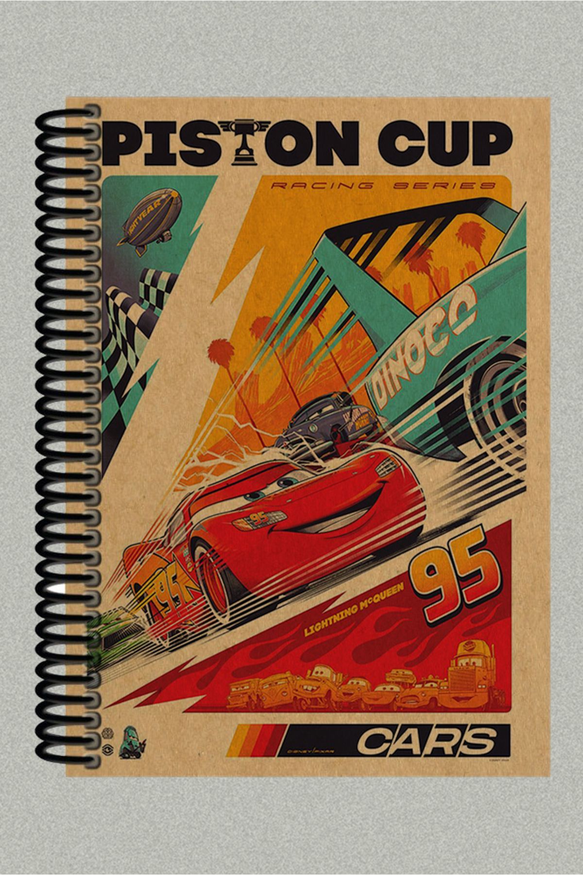 Ludios Cars Piston Cup Spiralli A5 Çizgisiz Kraft Kapaklı Defter (200 Sayfa)