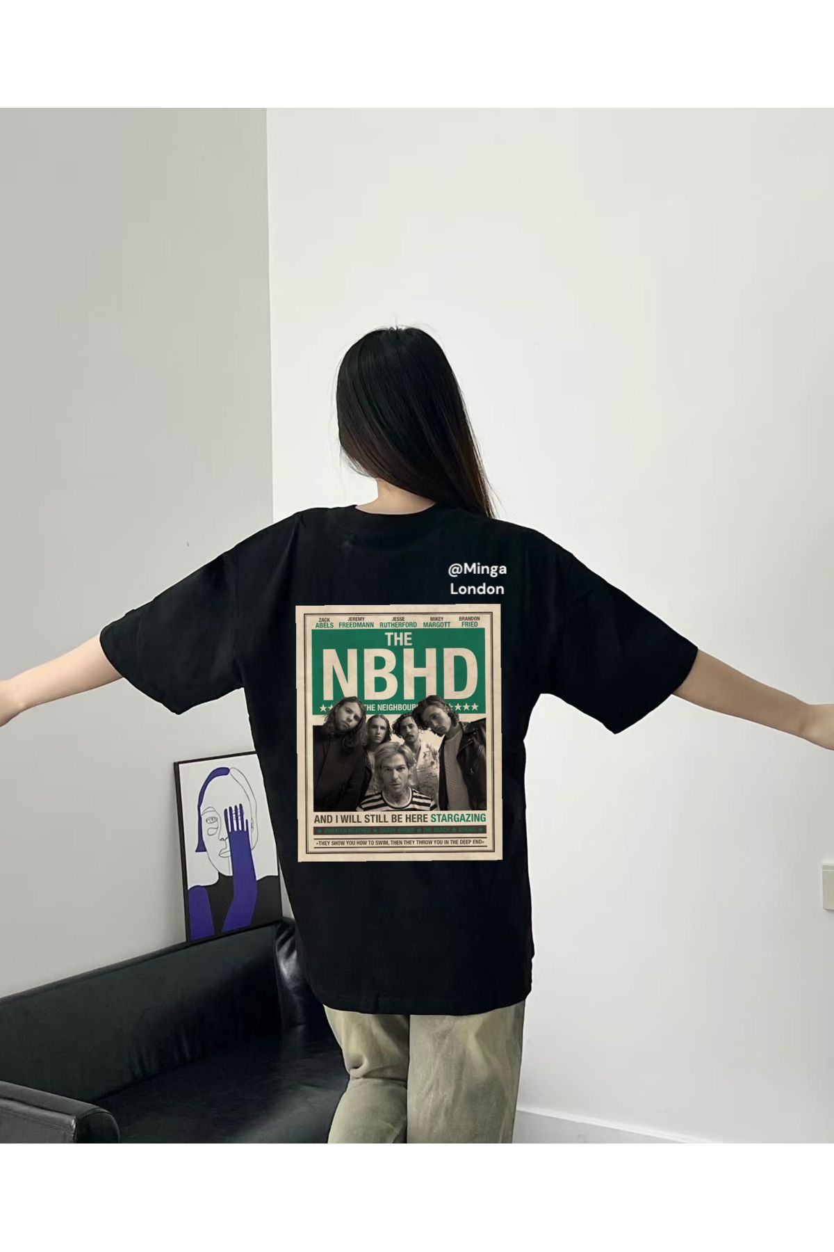 Minga London Siyah The NHBD Music Group Sırt Baskılı Oversize Tshirt -Minga London