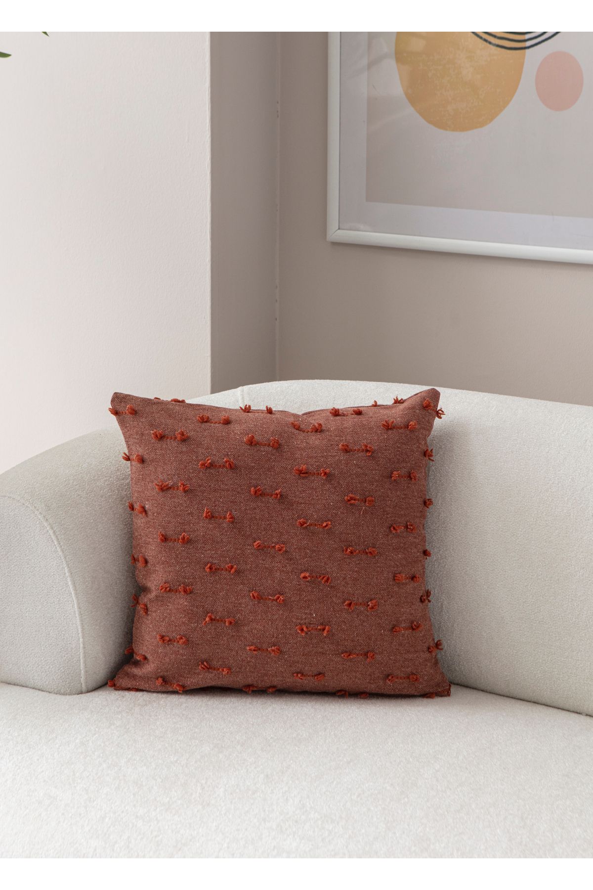 WoodyMaison Ritim Desenli 4'Adet Punch İşlemeli Keten Kırlent Kılıfı 43x43cm, Dekoratif Kırlent Kılıfı